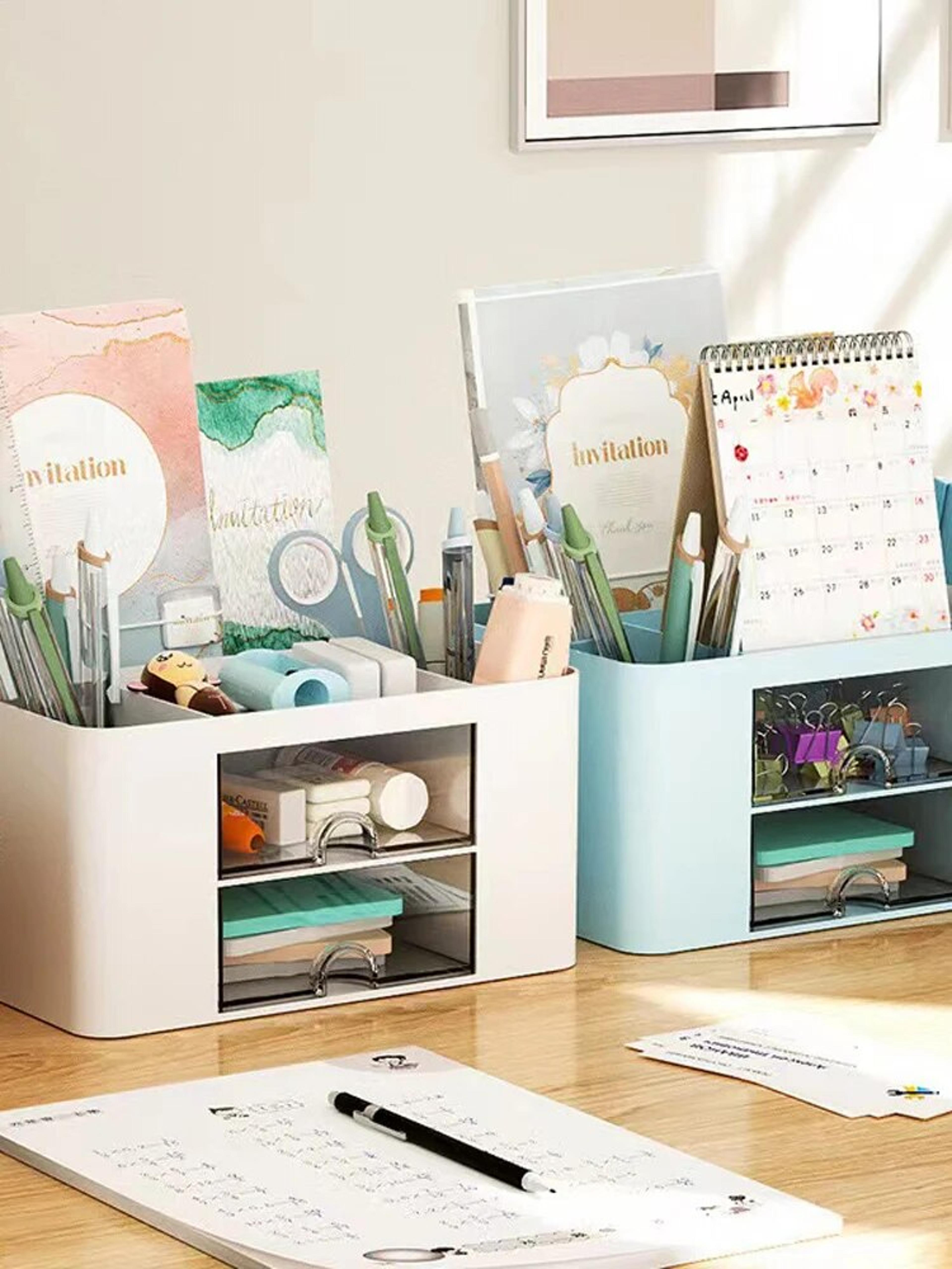 MultiFunctional Pen Organizer With 2 Drawers Storage Box For Desk Pencil Holder For Office Supplies 3