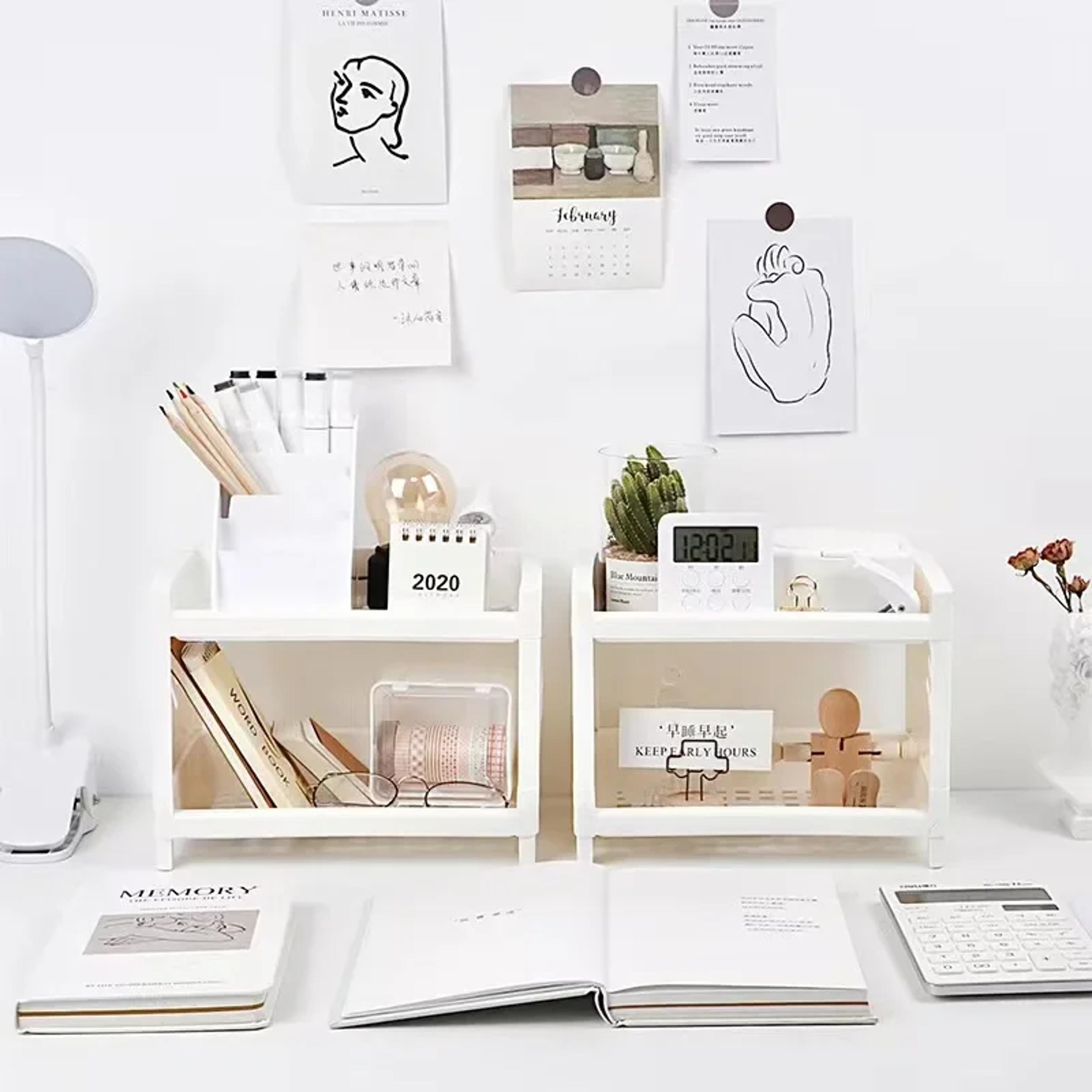 2Tier Office Organizer With Hollow Design Multifunctional Desktop Storage Rack For Stationery 3
