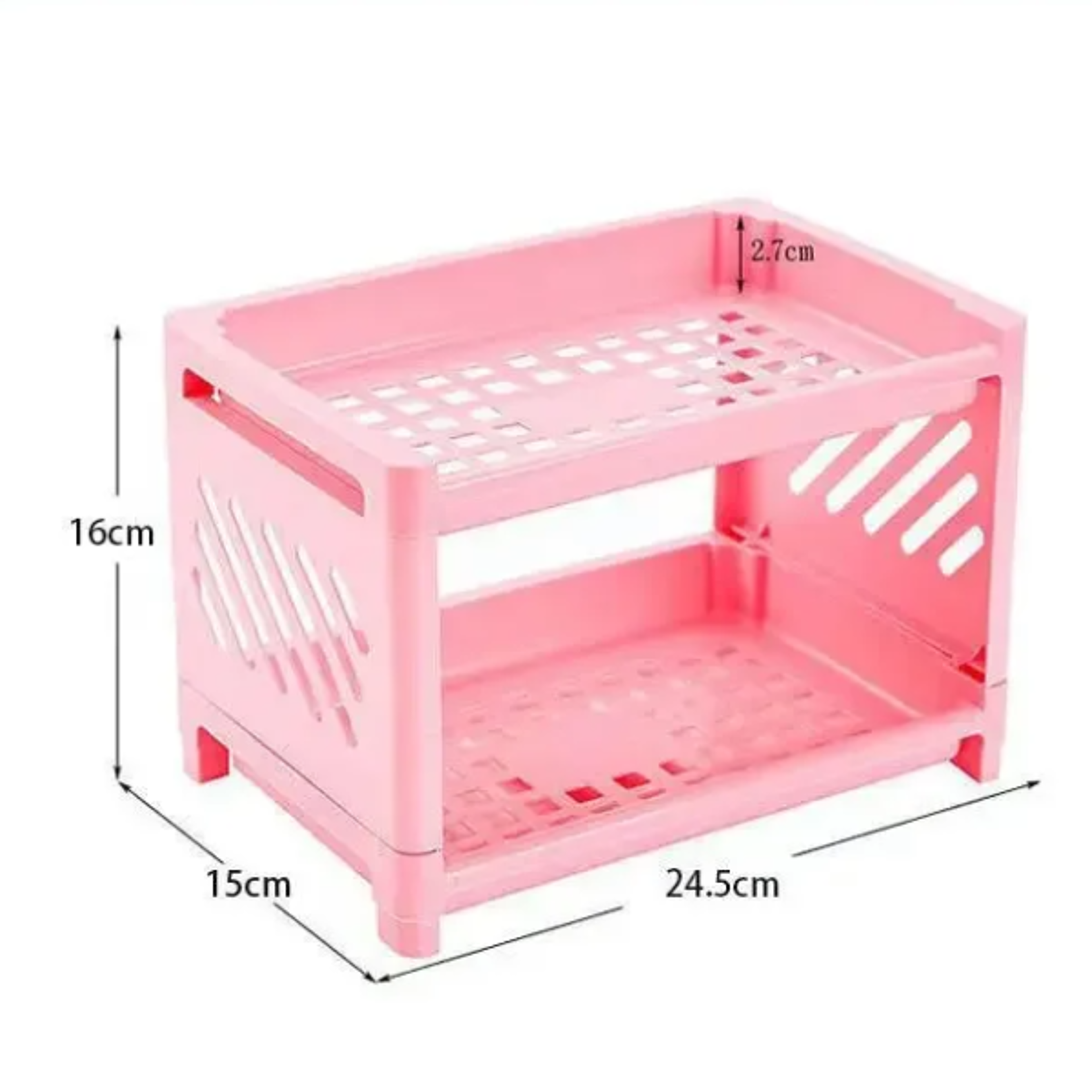 2Tier Office Organizer with Hollow Design Multifunctional Desktop Storage Rack for Stationery