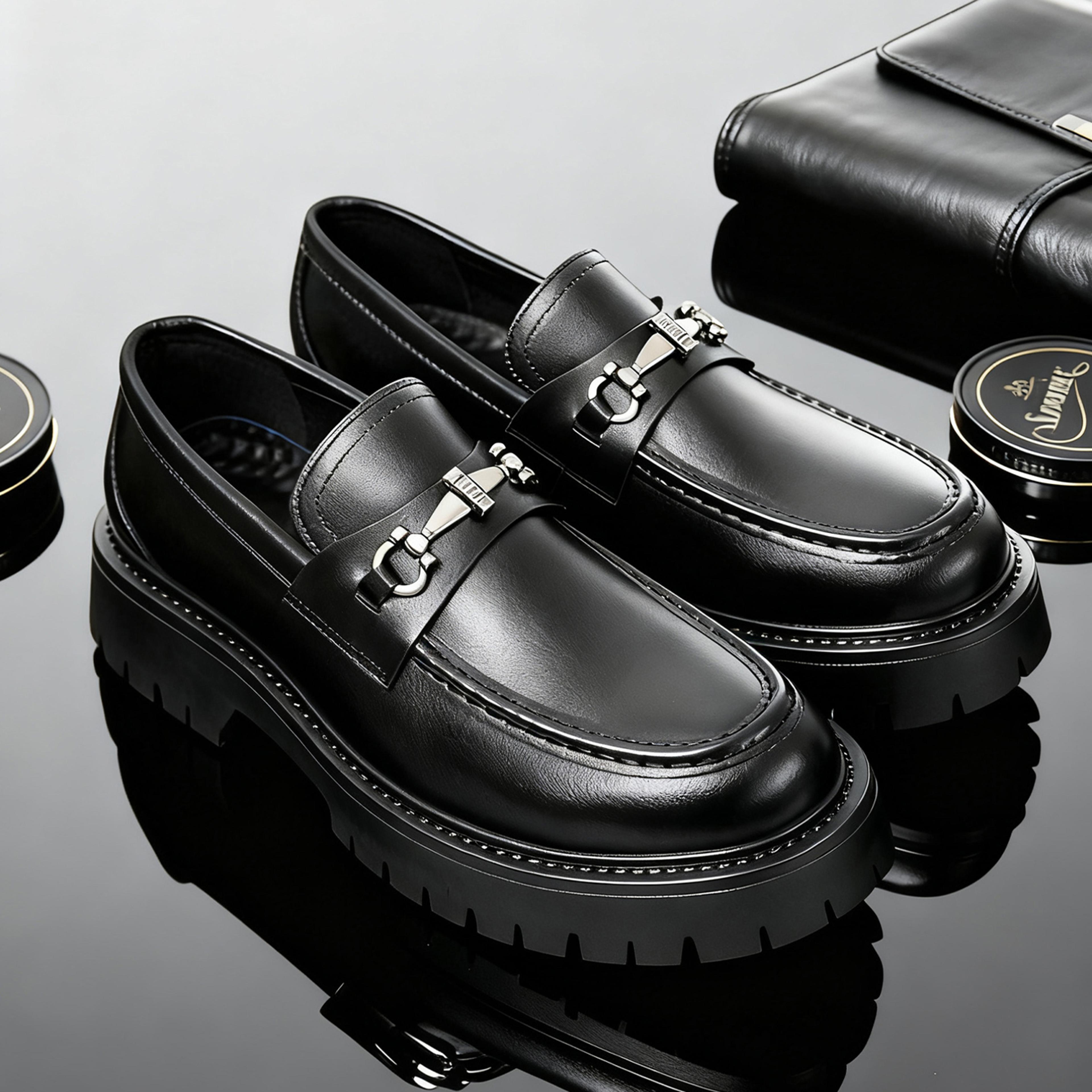 men's penny loafers, slip-on business shoes, fashion classic thick sole with metal buckle