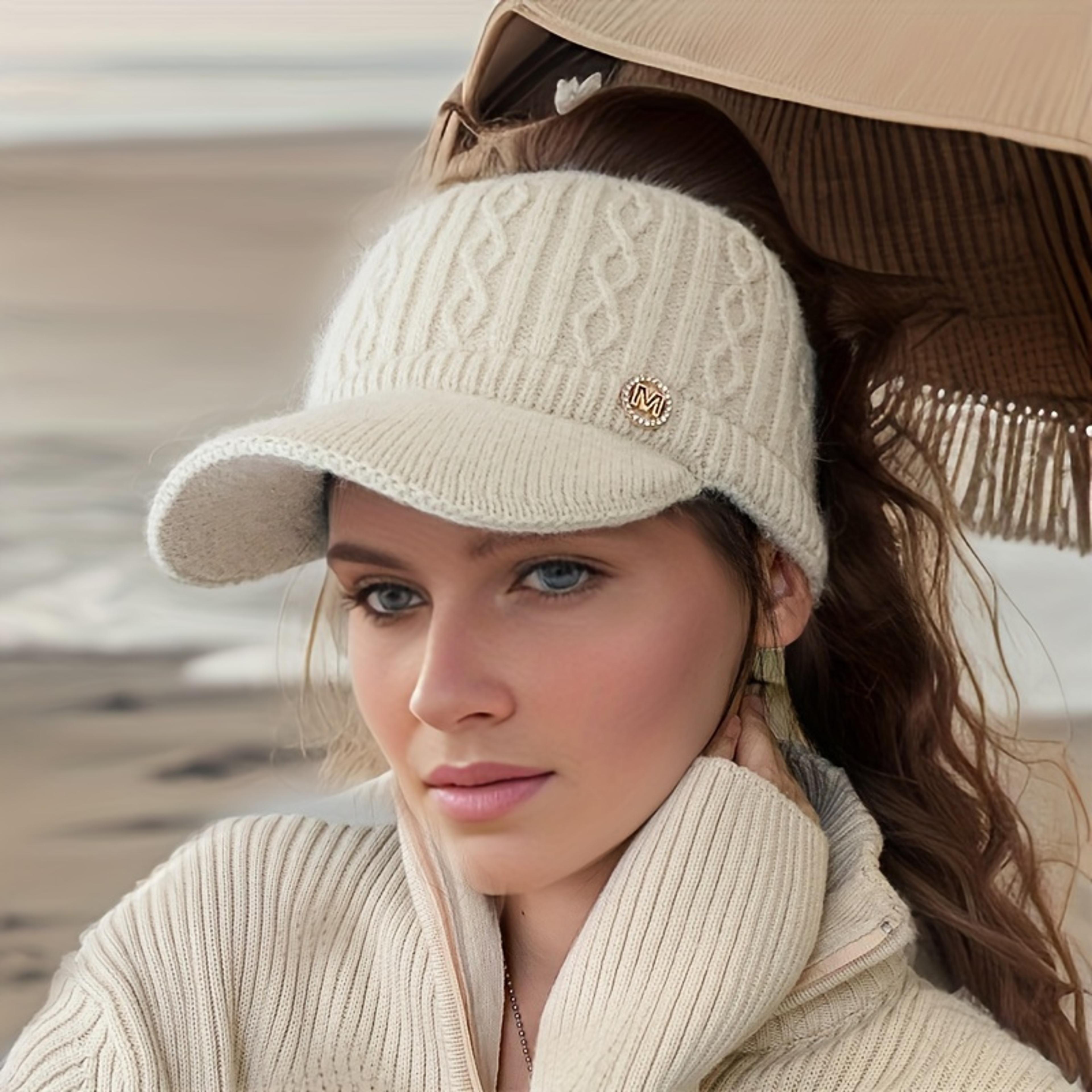 Autumn And Winter Elastic Baseball Cap Thick Lined Knitted Sun Hat For Women Ear Protection 6
