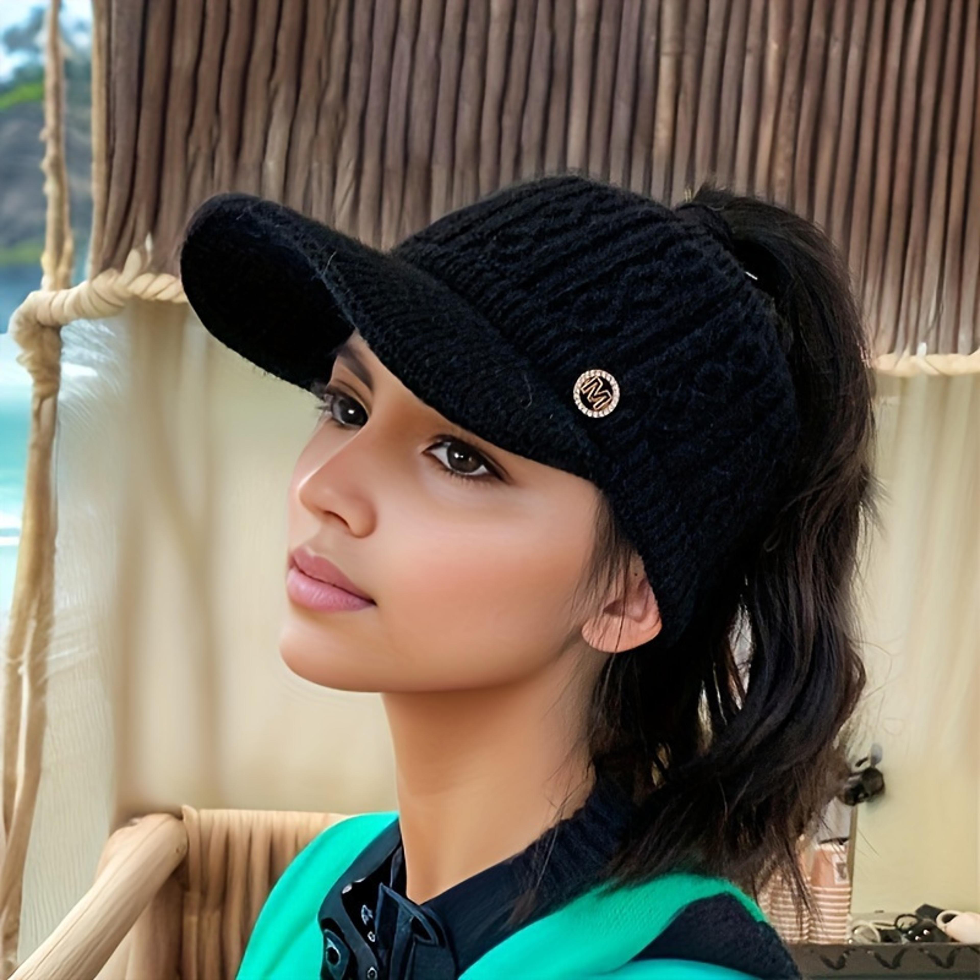 Autumn And Winter Elastic Baseball Cap Thick Lined Knitted Sun Hat For Women Ear Protection 7