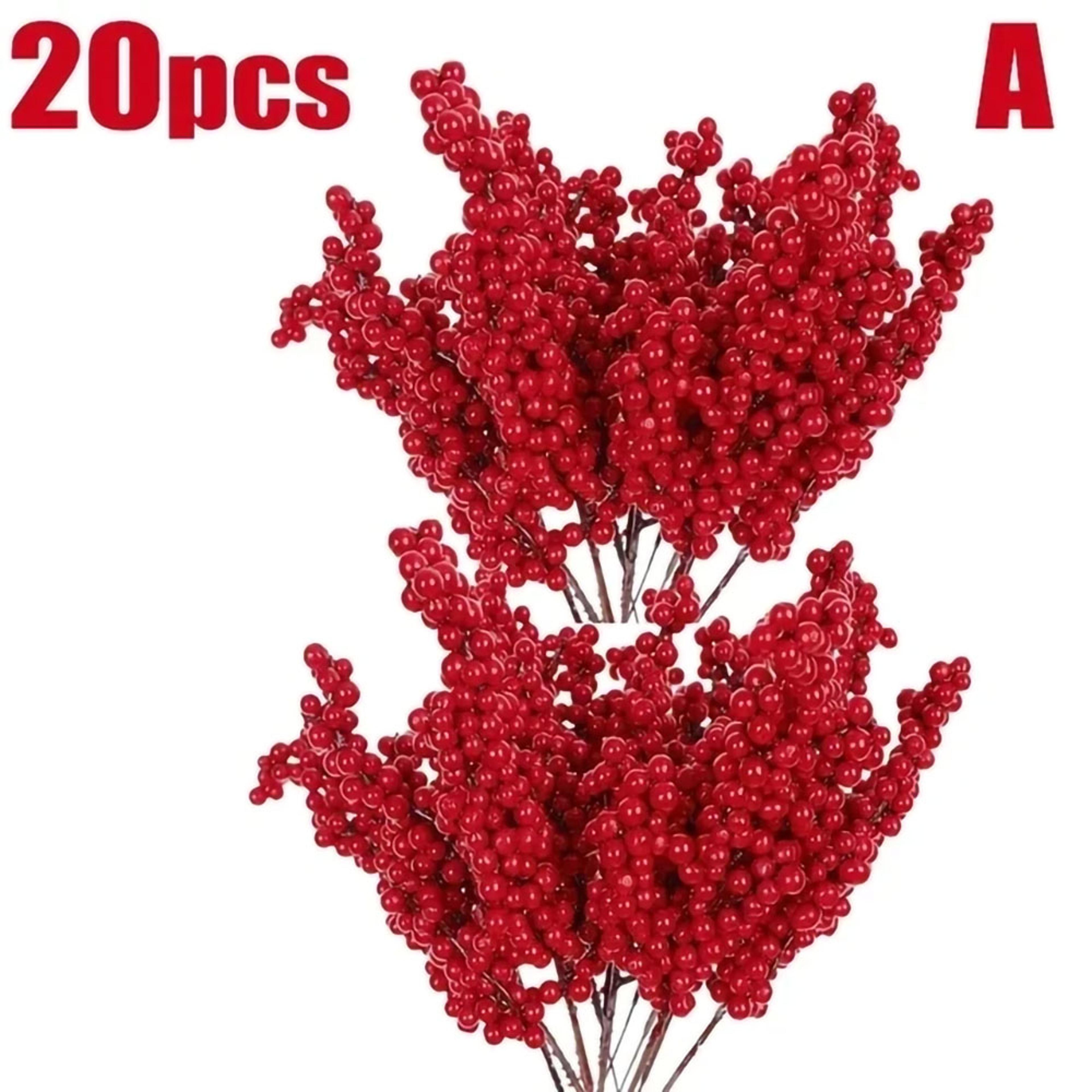 Holly Berry Stamen Plants Chinese New Year Red Berries Branches Xmas Party Decor Wreath Ornaments 8
