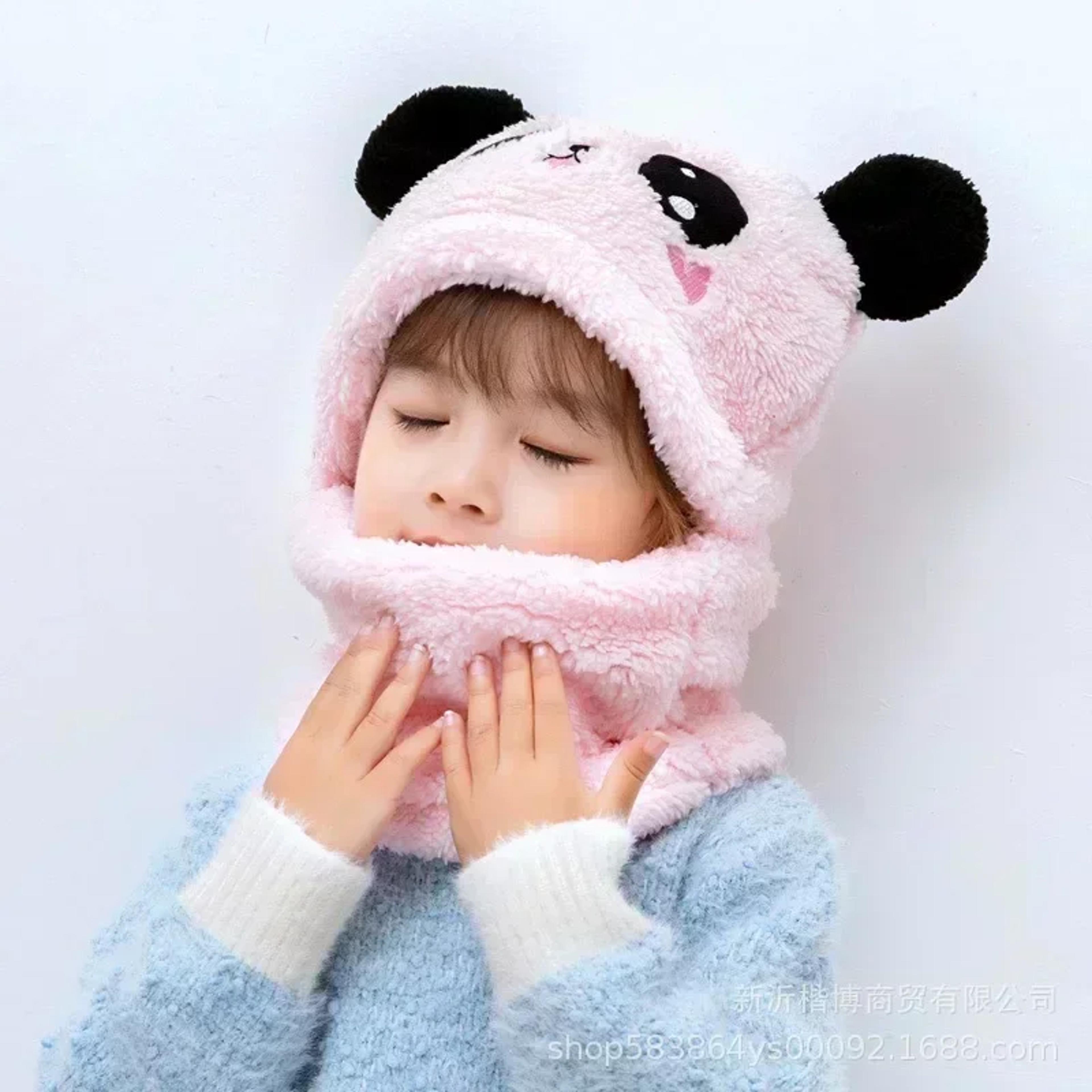 Thicken Cartoon Hat For Girls Boys Winter Cap For Kids Baby Scarf Hat Plus Fleece For Children 4