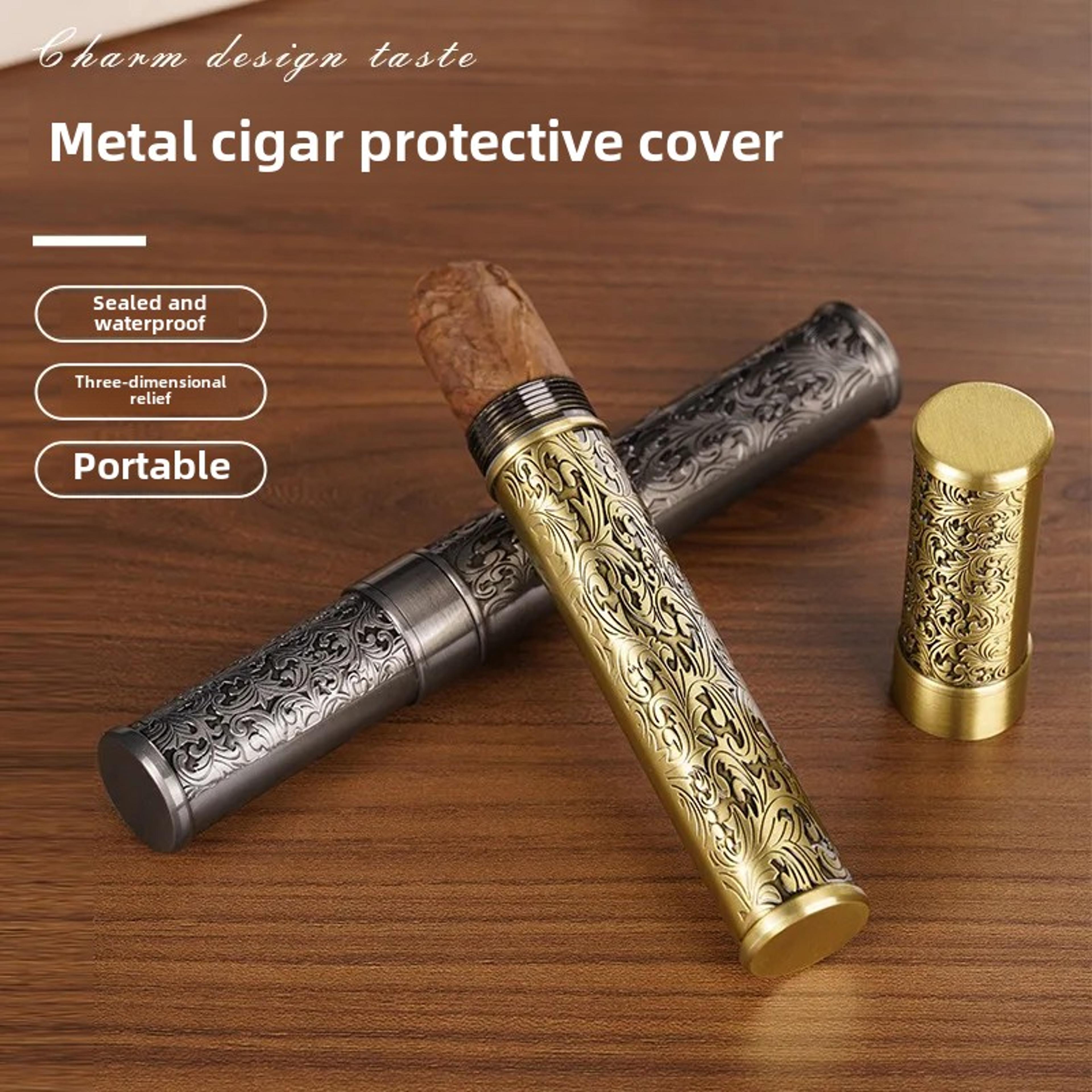 single tube portable metal cigar case, moisturizing seal cover, travel outdoor cigar accessories for men