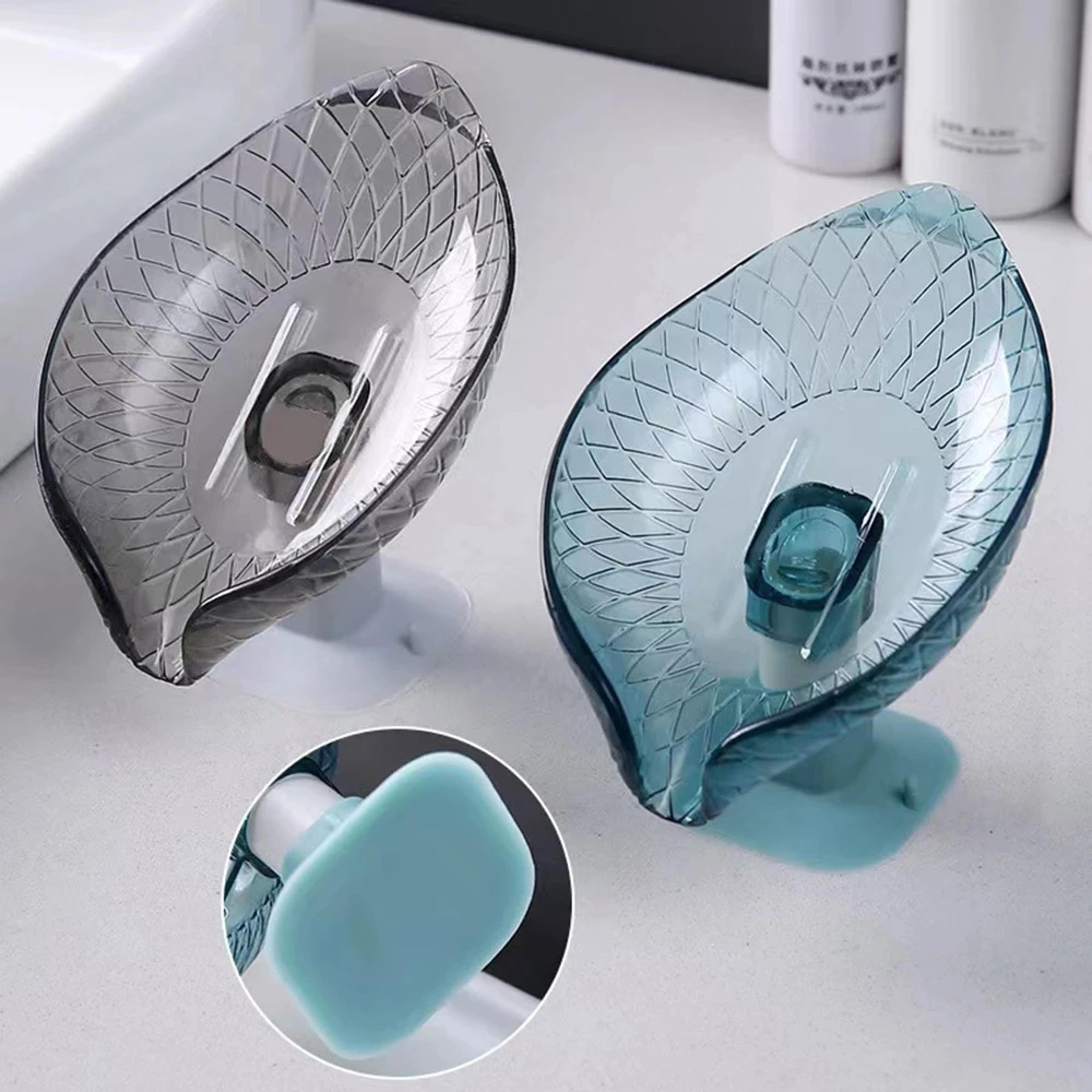 decorative plastic self draining bathroom soap tray, leaf design drain soap box with suction cup