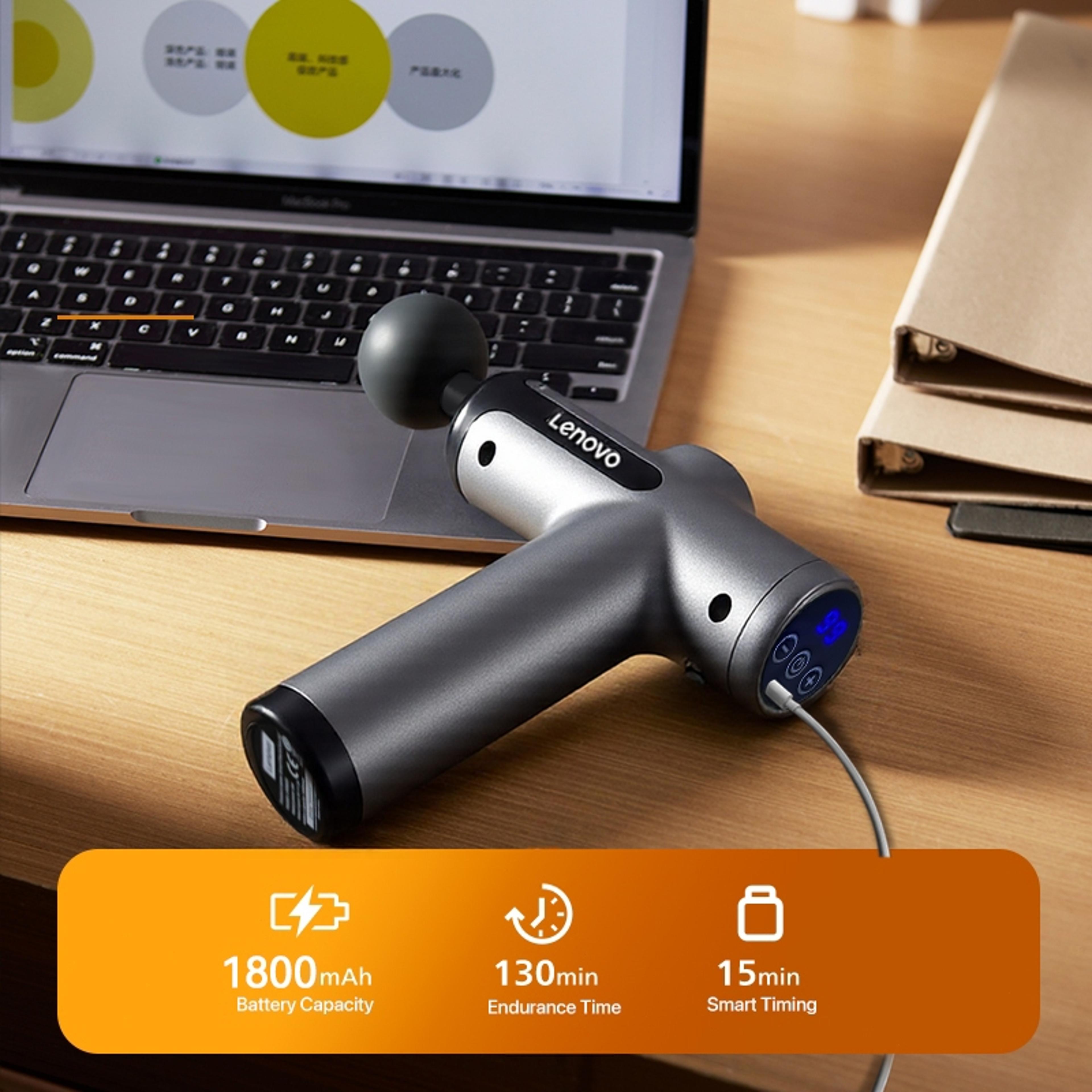 rechargeable lenovo wireless massager gun for shoulder, neck, leg, back with 8 heads