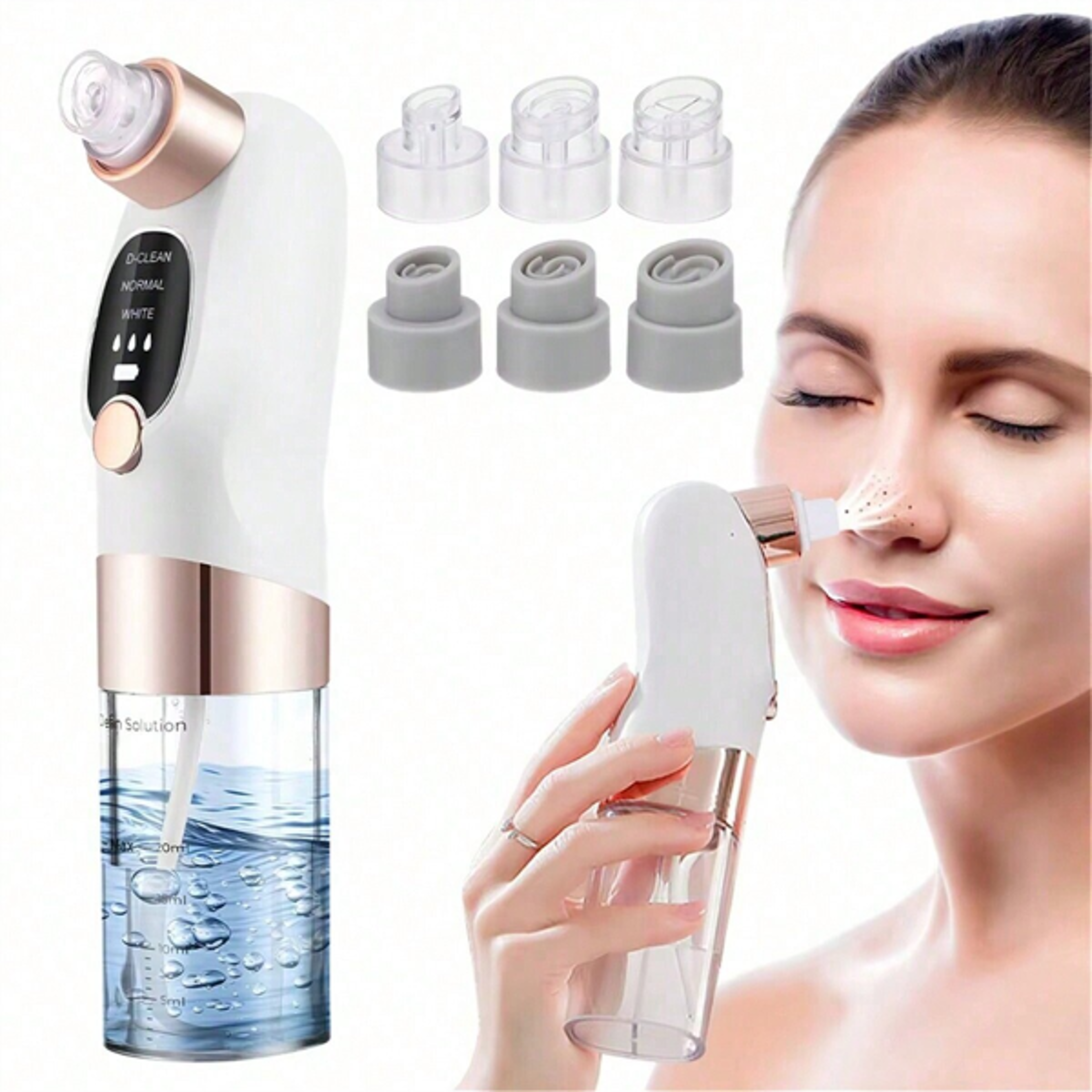 water circulation pore vacuum cleaner, 6 suction heads, pimple extractor, 3 gears adjustable beauty device