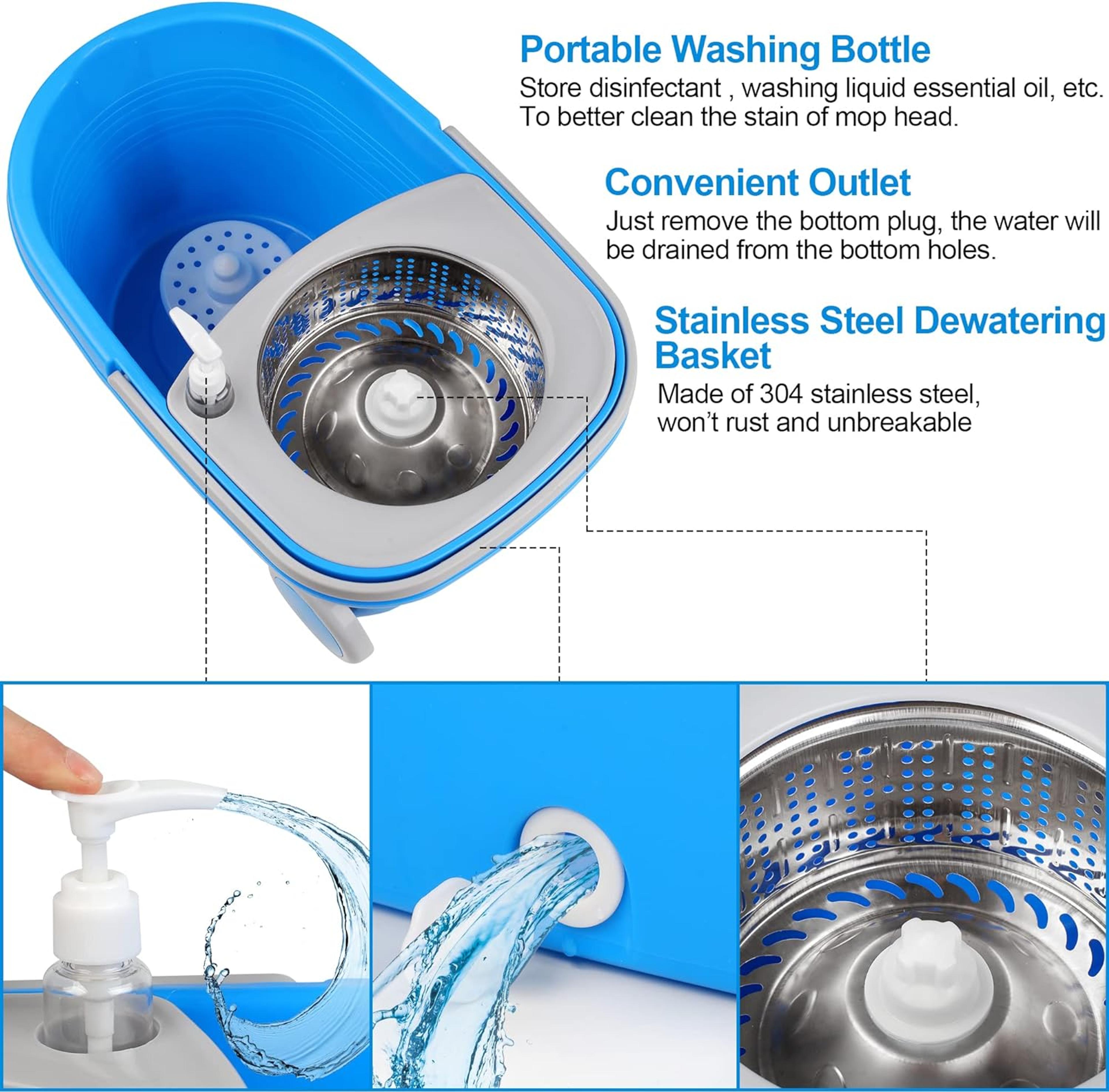 Blue Spin Mop Bucket Sets With 3 Microfiber Heads 61 Extended Handle Household Cleaning Tools 3