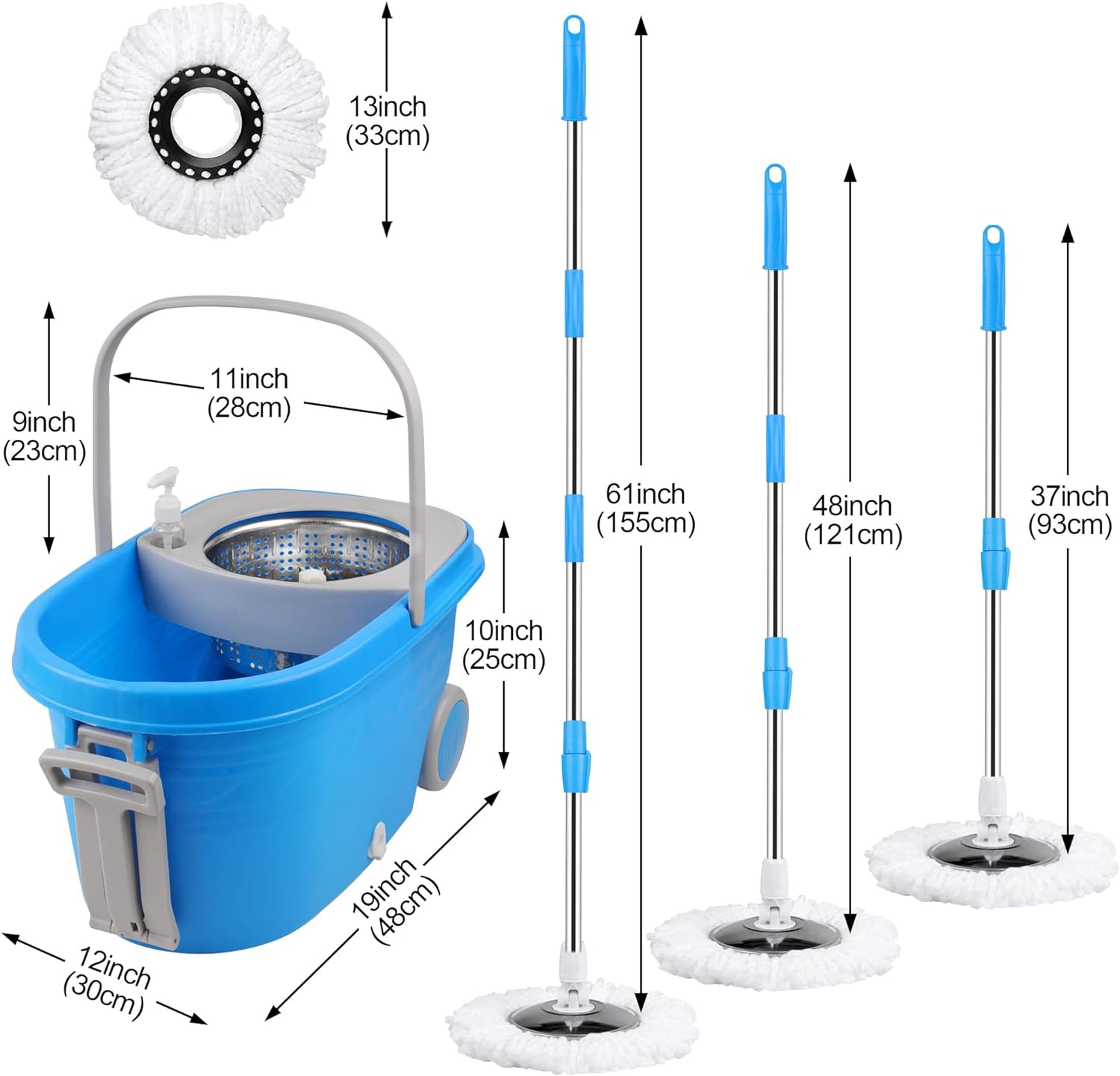 Blue Spin Mop Bucket Sets With 3 Microfiber Heads 61 Extended Handle Household Cleaning Tools 4