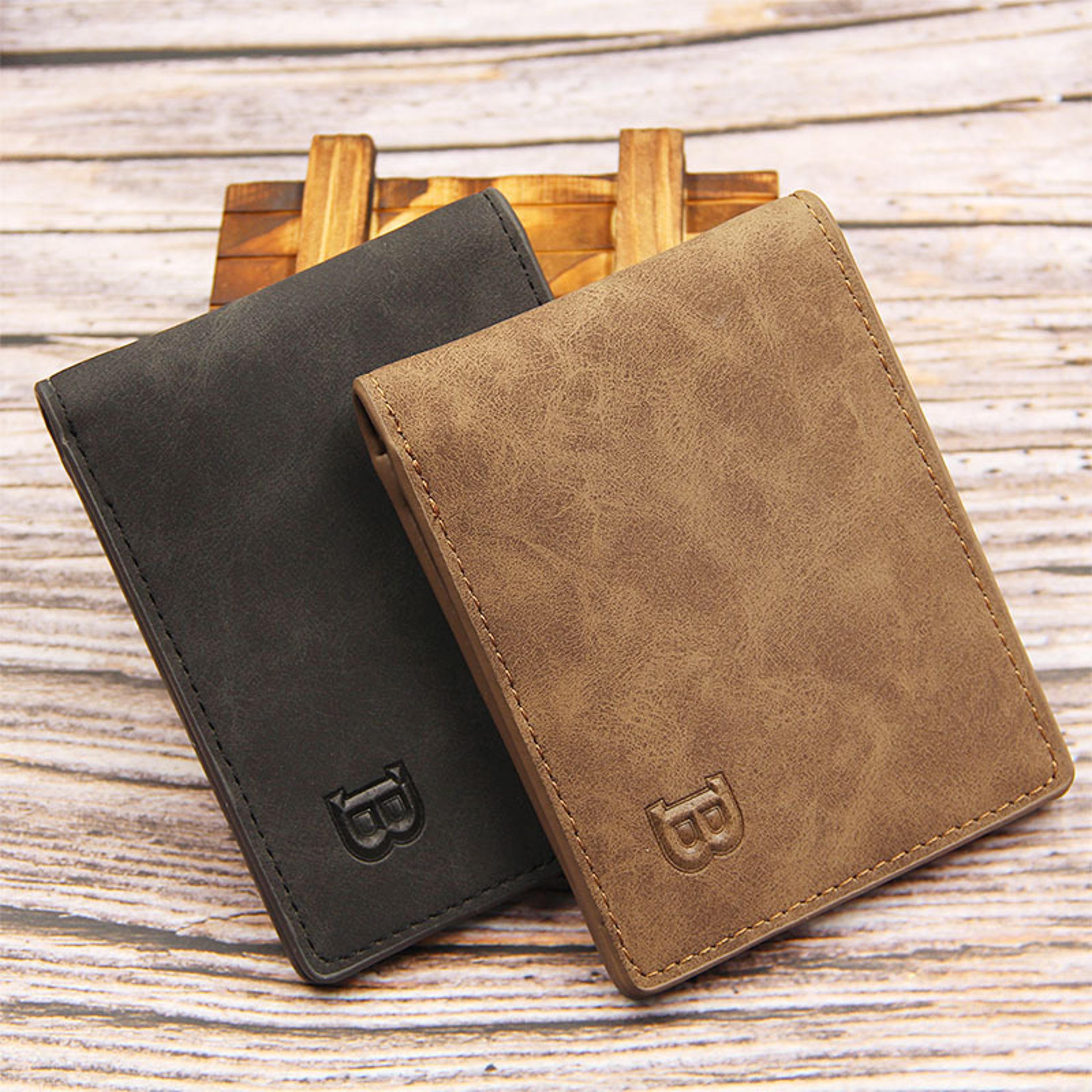 slim card holder wallet for men, pu leather short wallet, small zipper coin pocket man purse