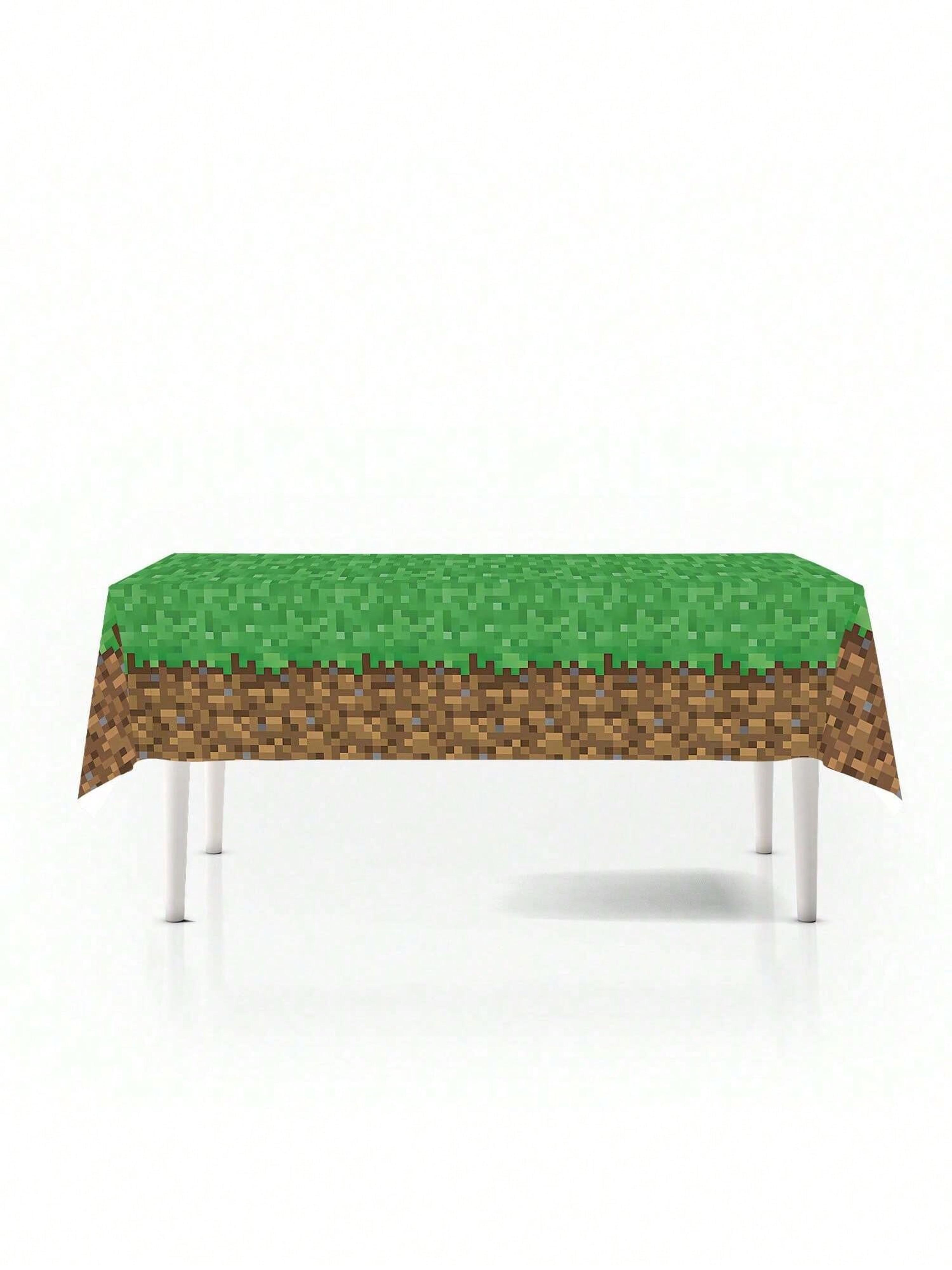Waterproof Disposable Tablecloth PixelStyle Grass  Soil Pattern For Parties Oilproof Protection 2