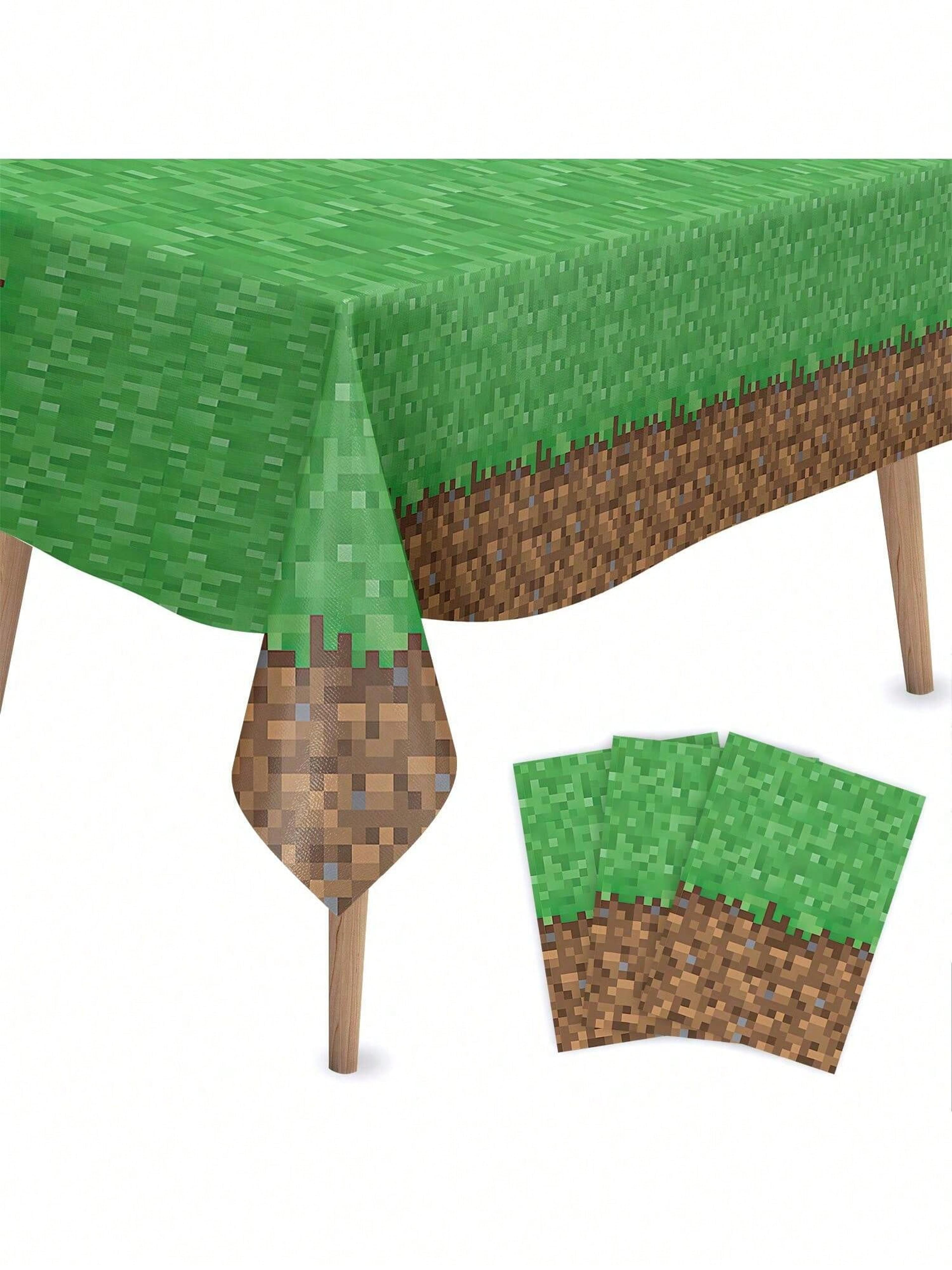 Waterproof Disposable Tablecloth PixelStyle Grass  Soil Pattern For Parties Oilproof Protection 3