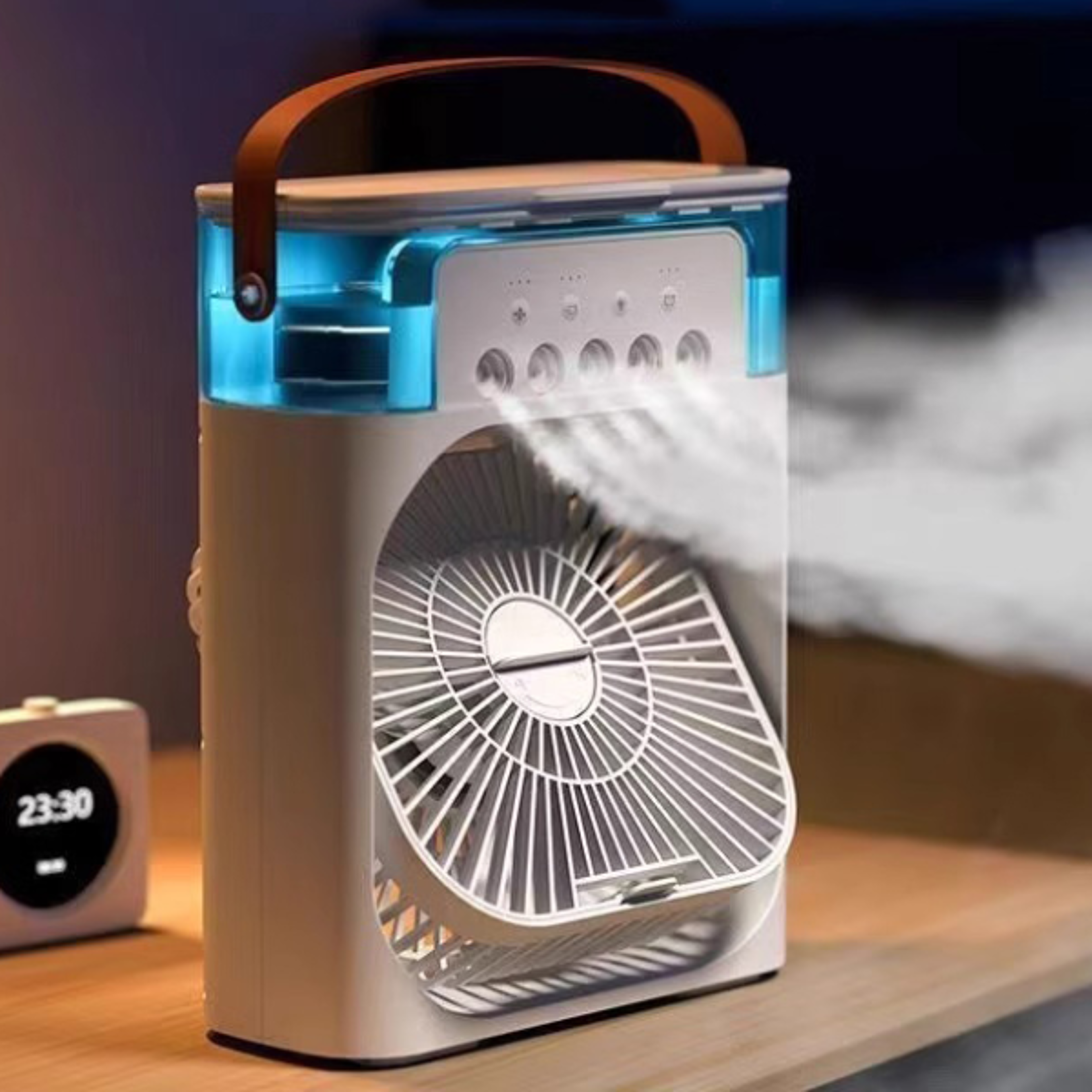 portable air cooler, 3 in 1 fan, humidifier & led night light for office and home use