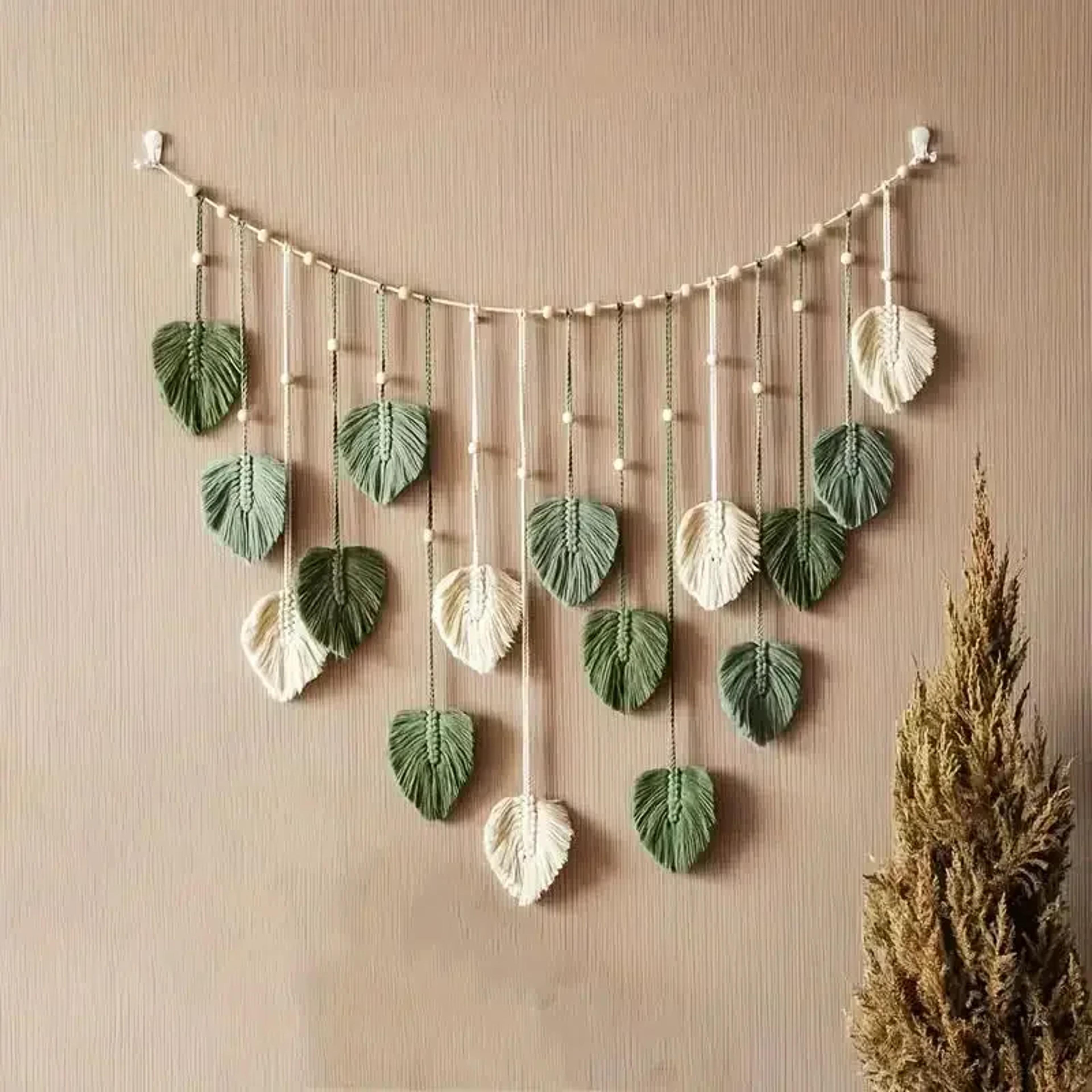 boho home decoration, macrame tapestry wall hanging for living room, bedroom, macrame leaf feather art