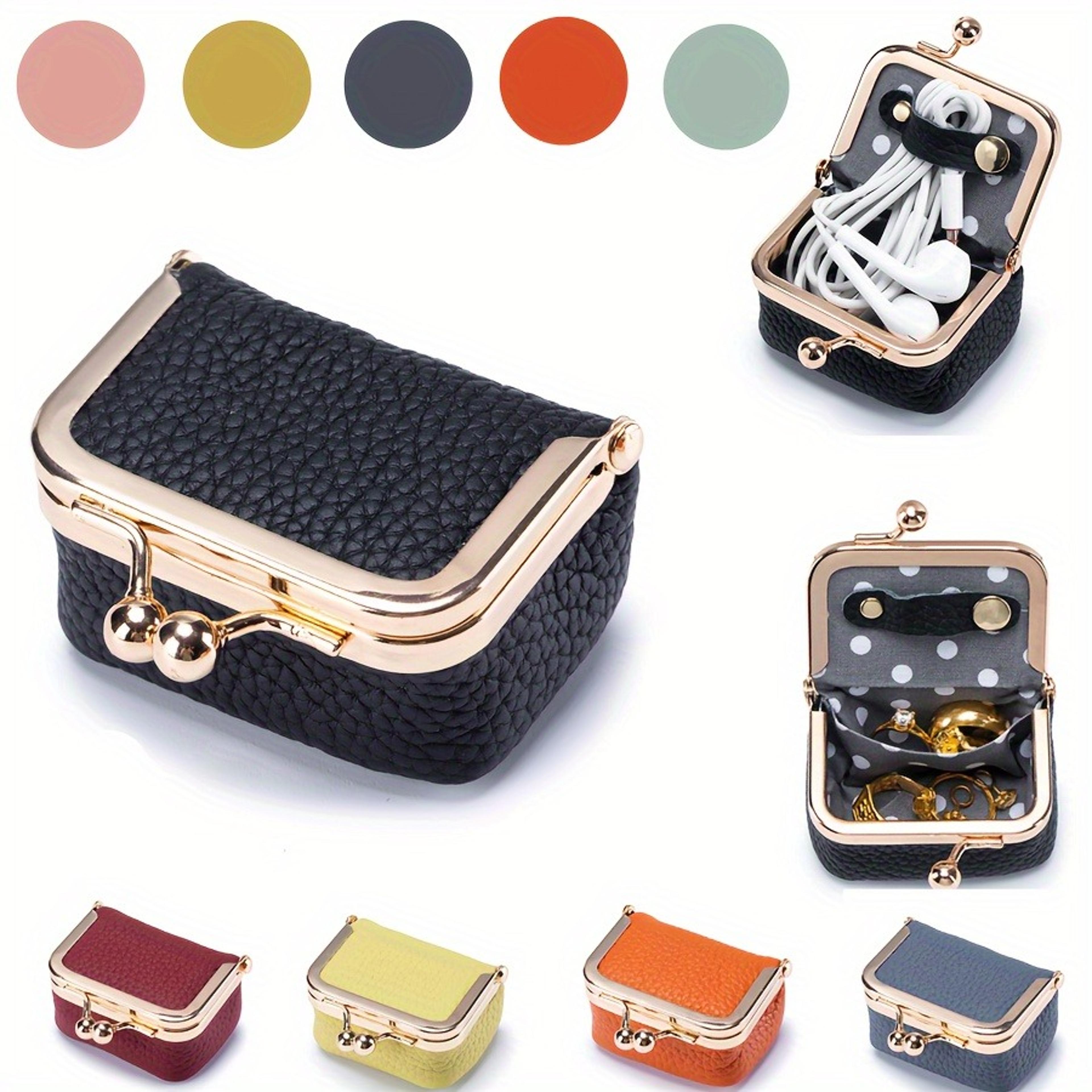elegant women's solid color pu leather jewelry box, ring, necklace & earring storage organizer, mini coin wallet