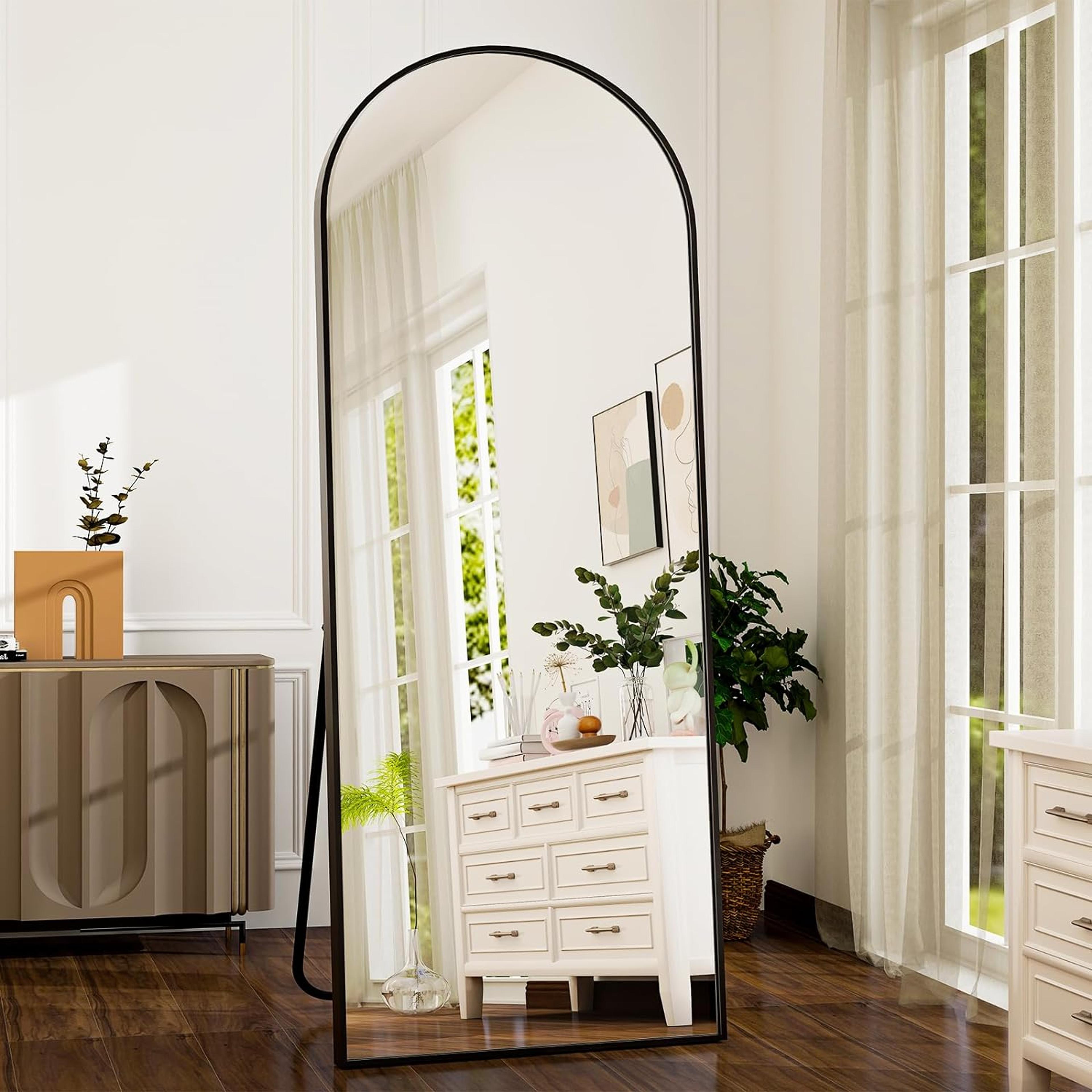 arched full-length mirror with aluminum alloy frame, hd body mirror for bedroom & living room