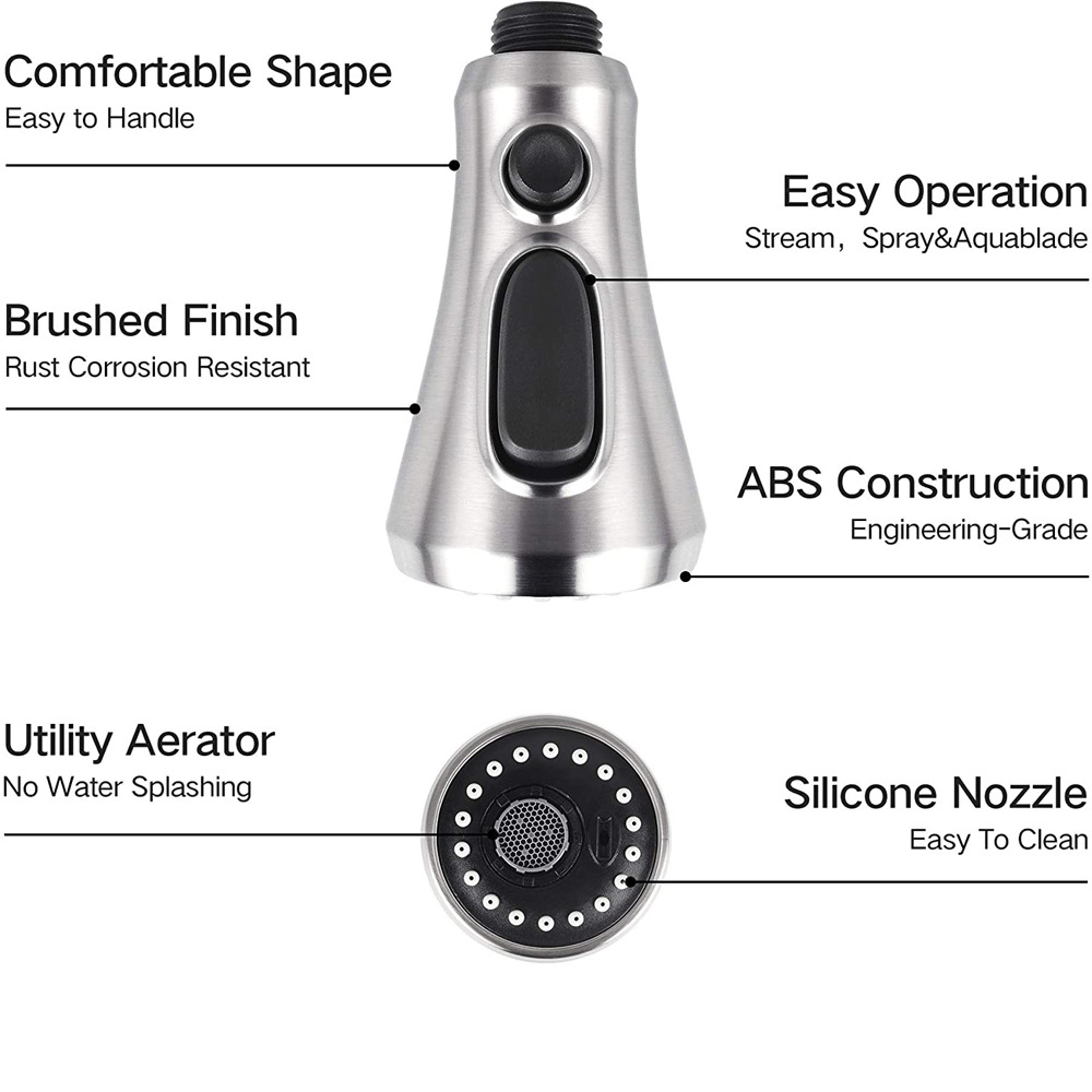 3Mode Pull Out Kitchen Faucet Aerator Handheld Sprayer Nozzle For Easy Cleaning 2