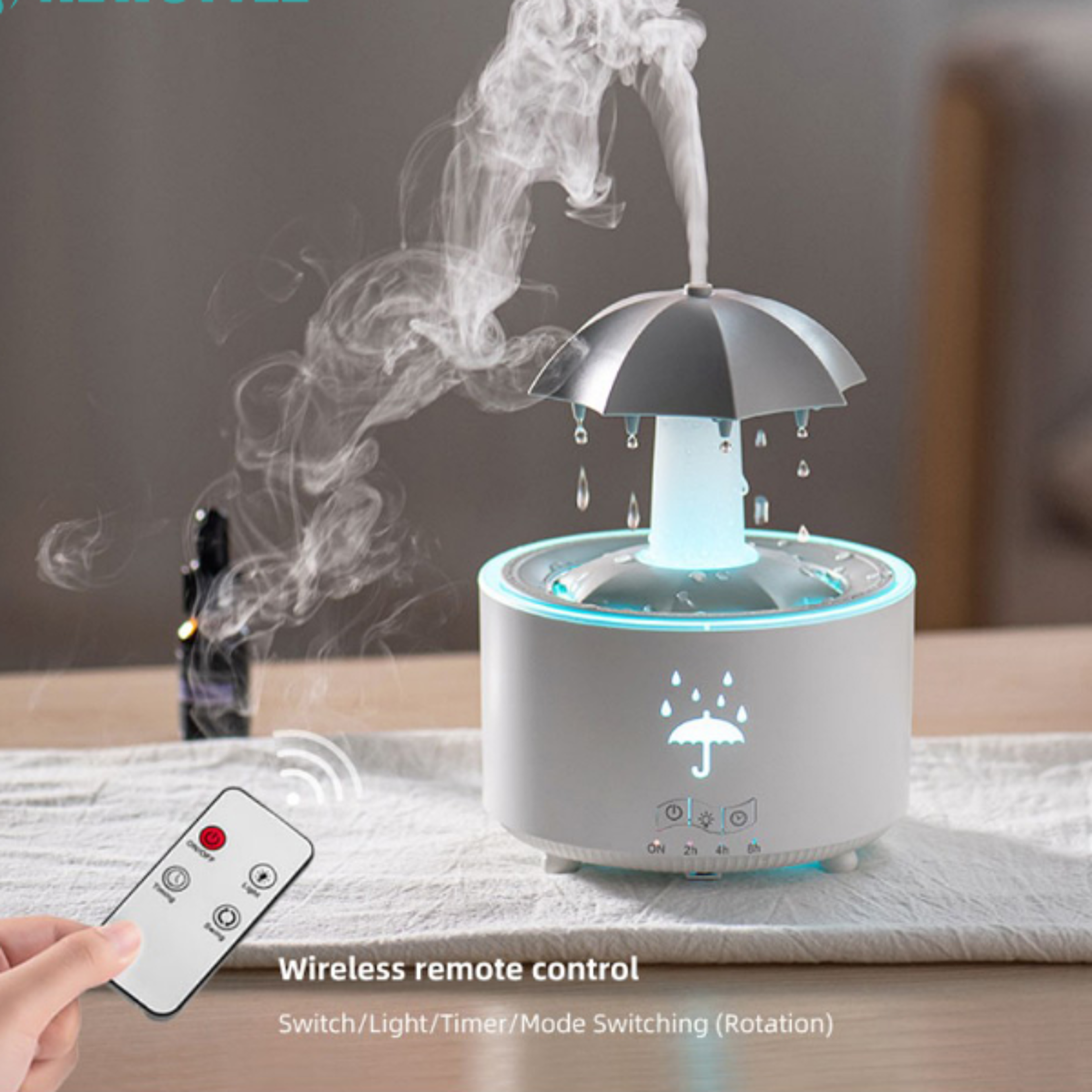 rotating umbrella humidifier with colourful night lights, essential oil aroma diffuser & air purifier