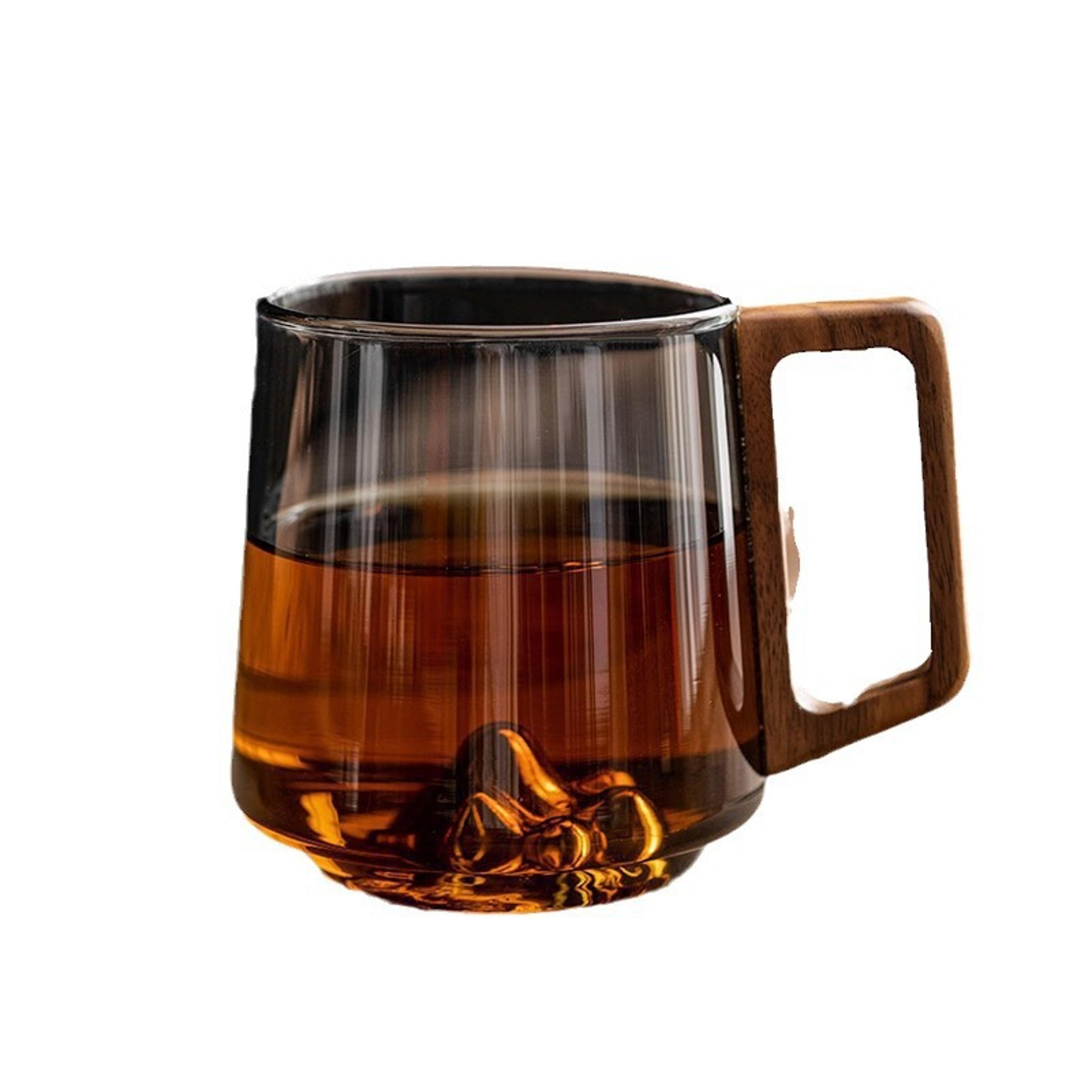 Glass Drinking Cup With Wooden Handle LargeCapacity Milk Tea  Juice Cup 4