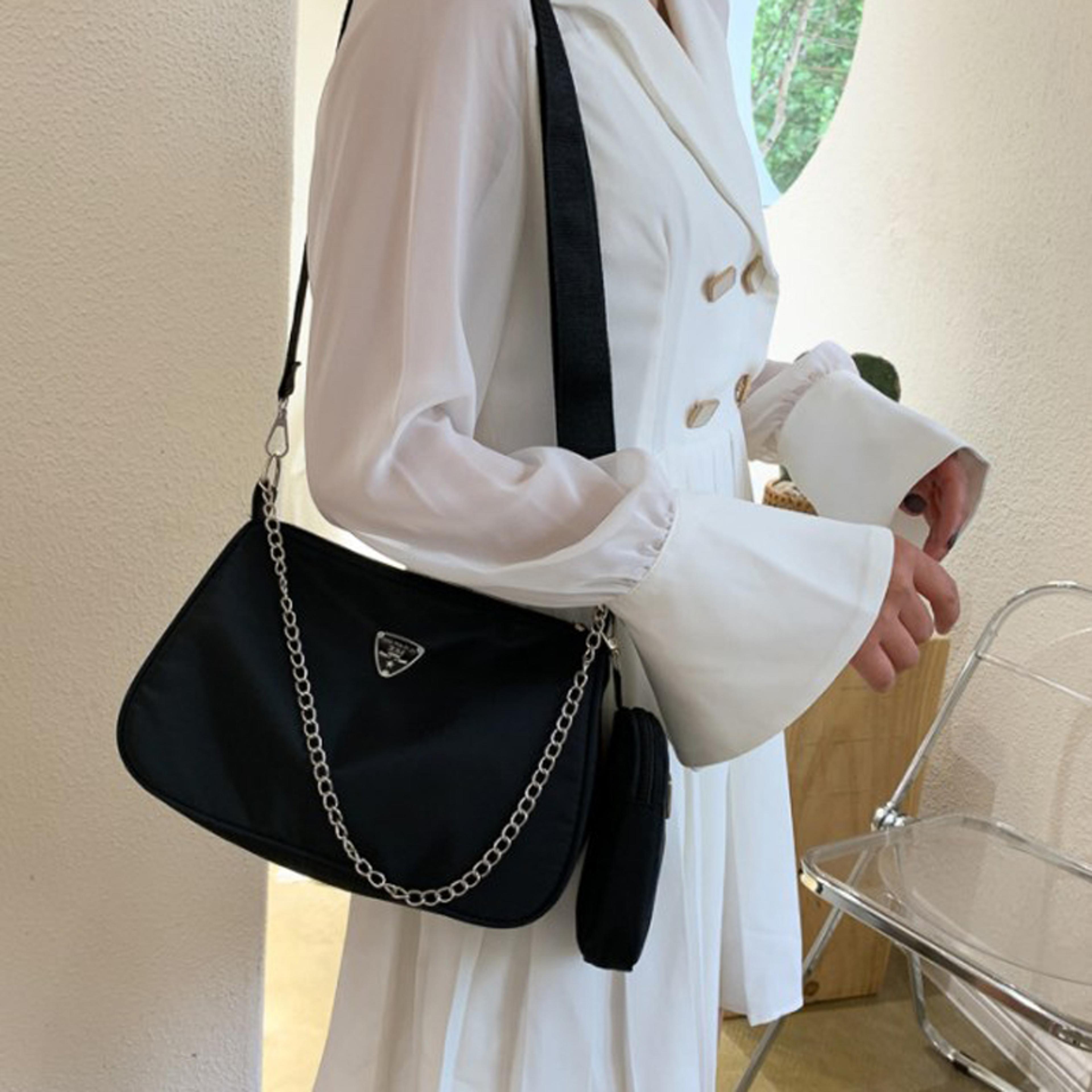 Stylish Nylon Shoulder Bag Set Chic Solid Color Handbags With Chain Strap For Everyday Use  Travel 4
