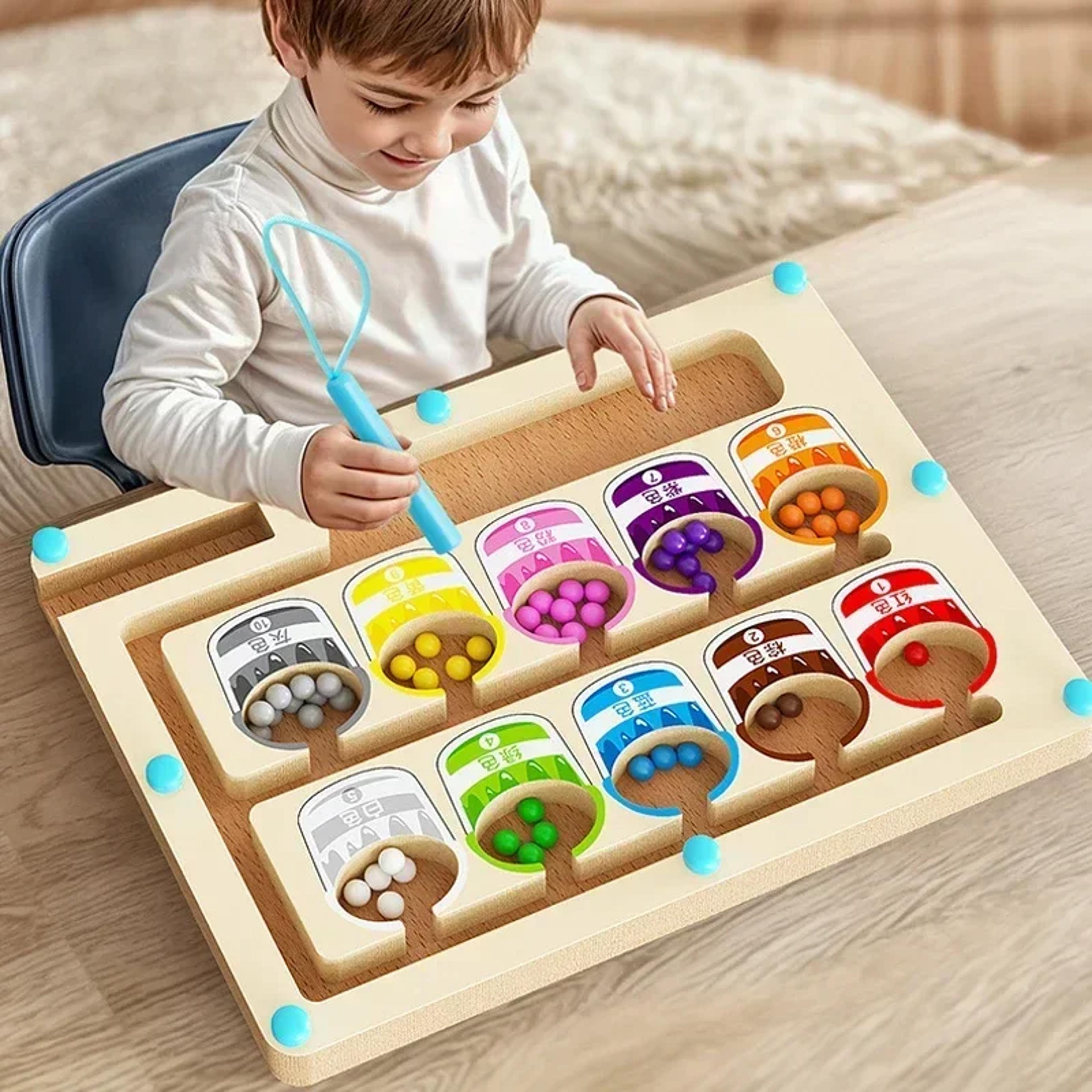 Montessori Magnetic Color Sorting Maze Board For Kids Sensory Educational Toy With Beads  Wooden Co 5