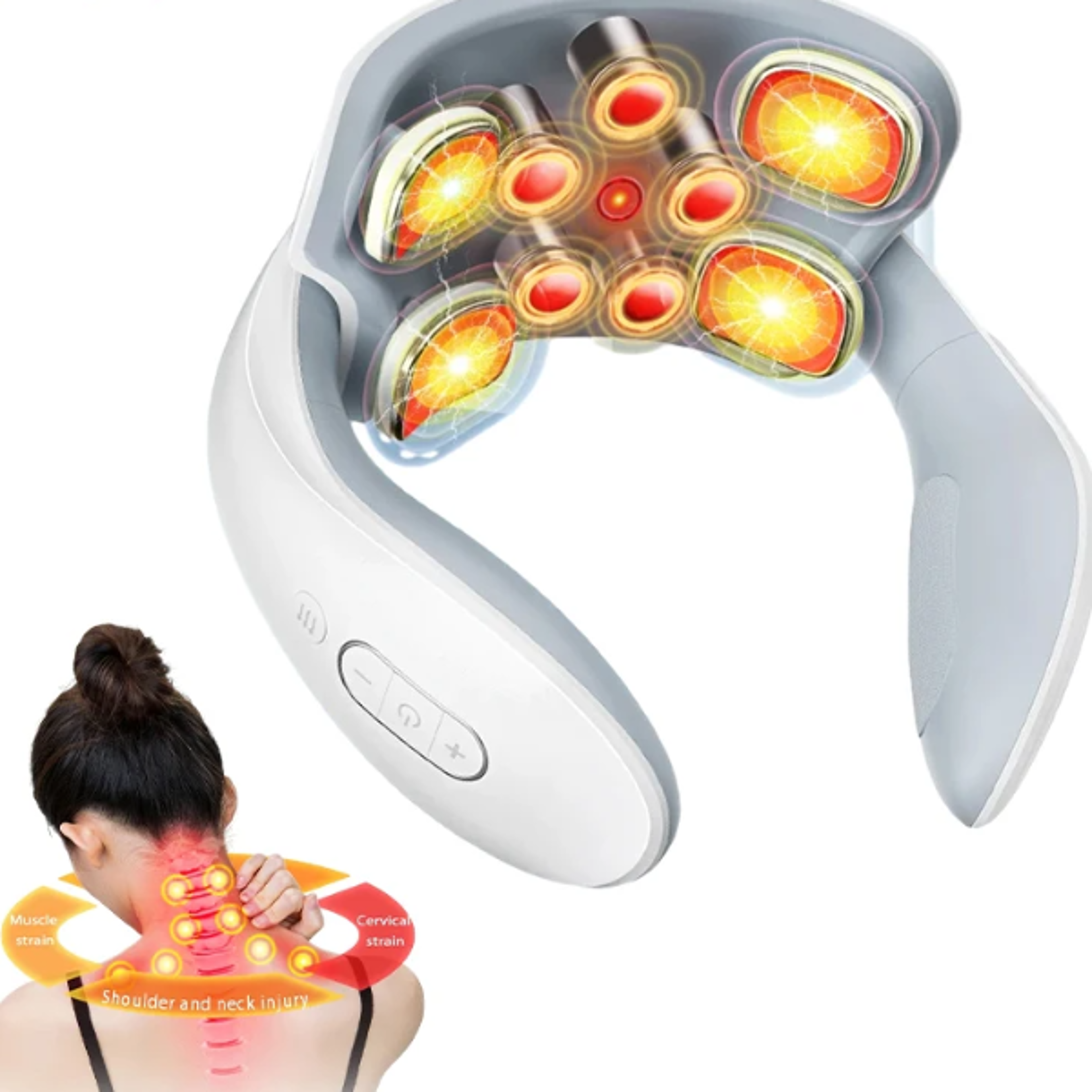 smart neck and back massager heating, vibrating device for shoulder and cervical spine pain relief