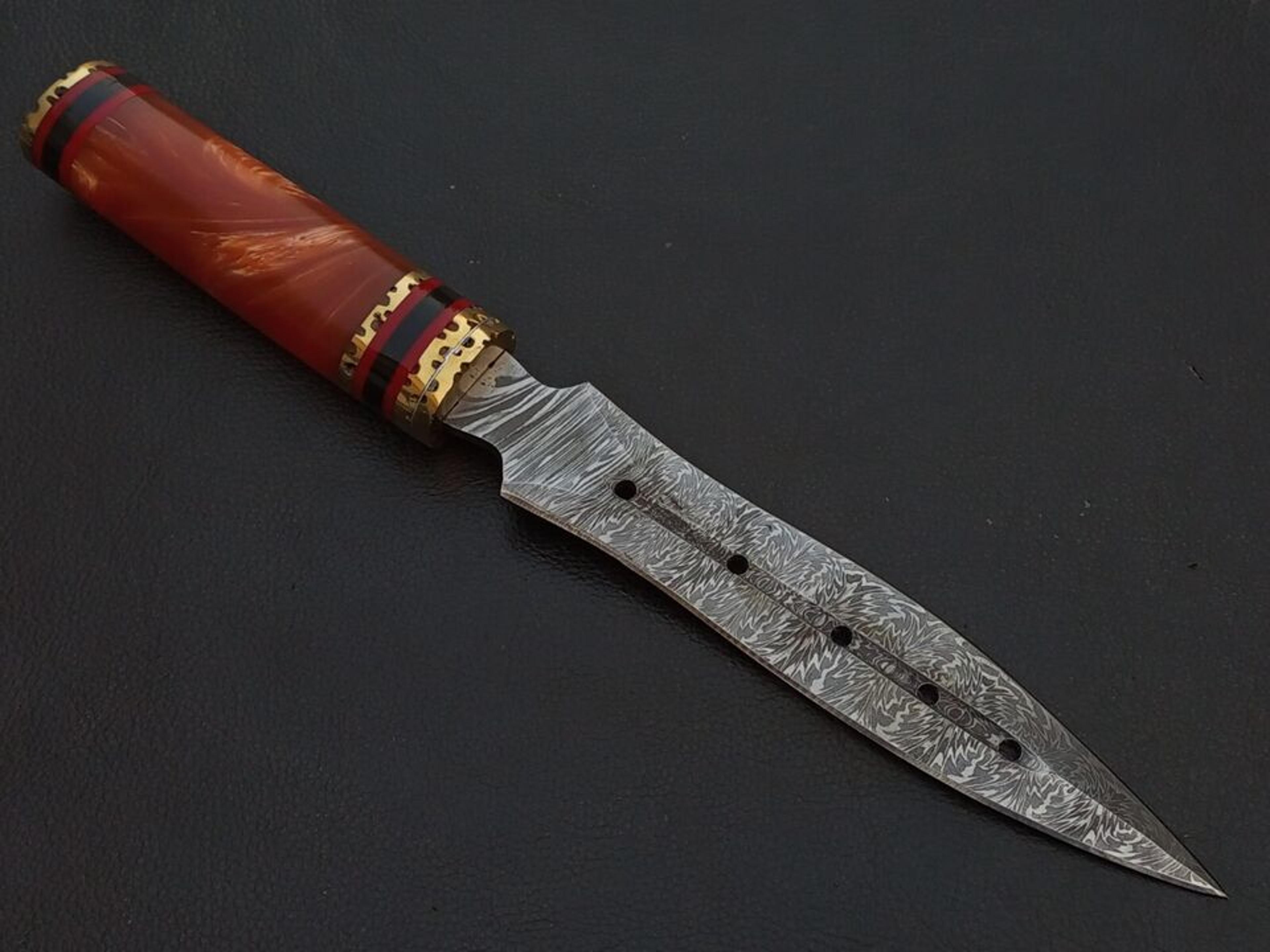 13" custom hand made damascus steel dagger knife resin handle w/sheath j64