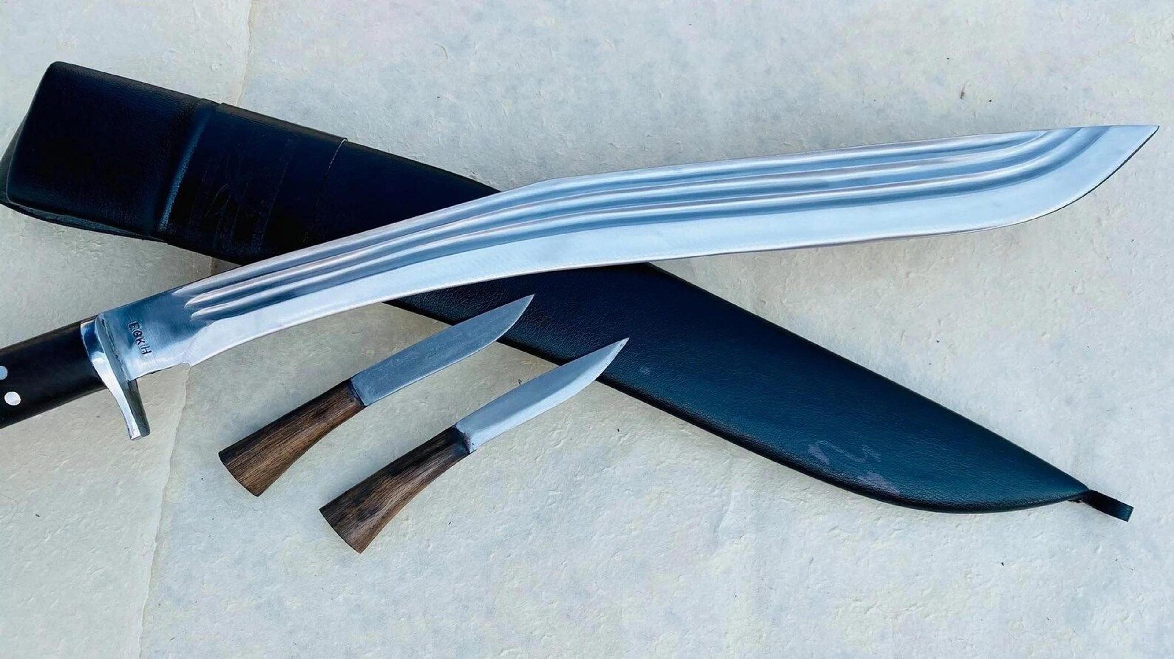 HandForged HighCarbon Steel Sirupate Kukri Blade With Rosewood Handle And Leather Scabbard  6