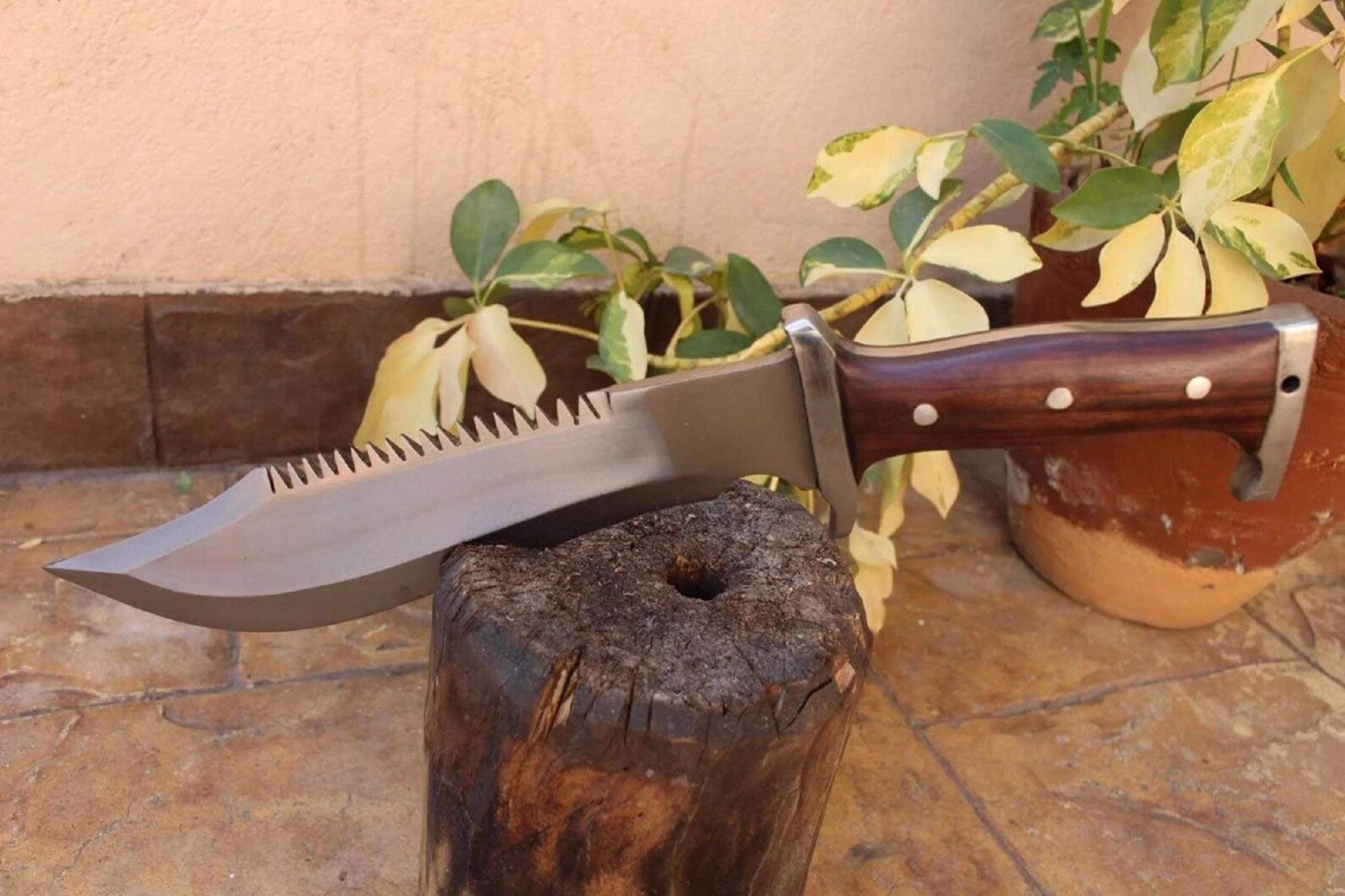 HighQuality Handmade 11Inch Bowie Knife Machete With Rosewood Handle And Carbon Steel Blade 4
