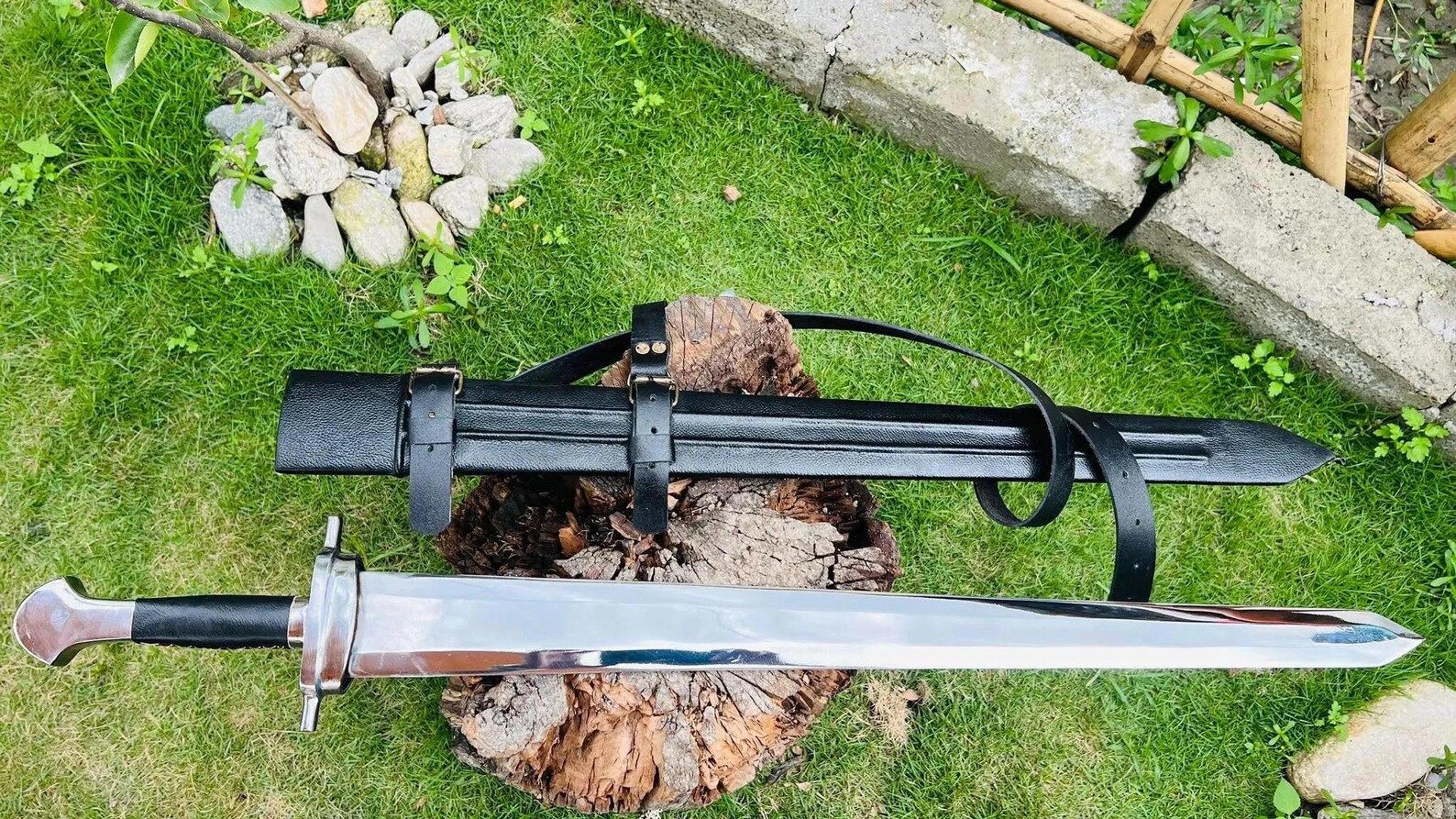 hand forged high carbon steel chinese dao sword with wrapped handle & premium leather scabbard