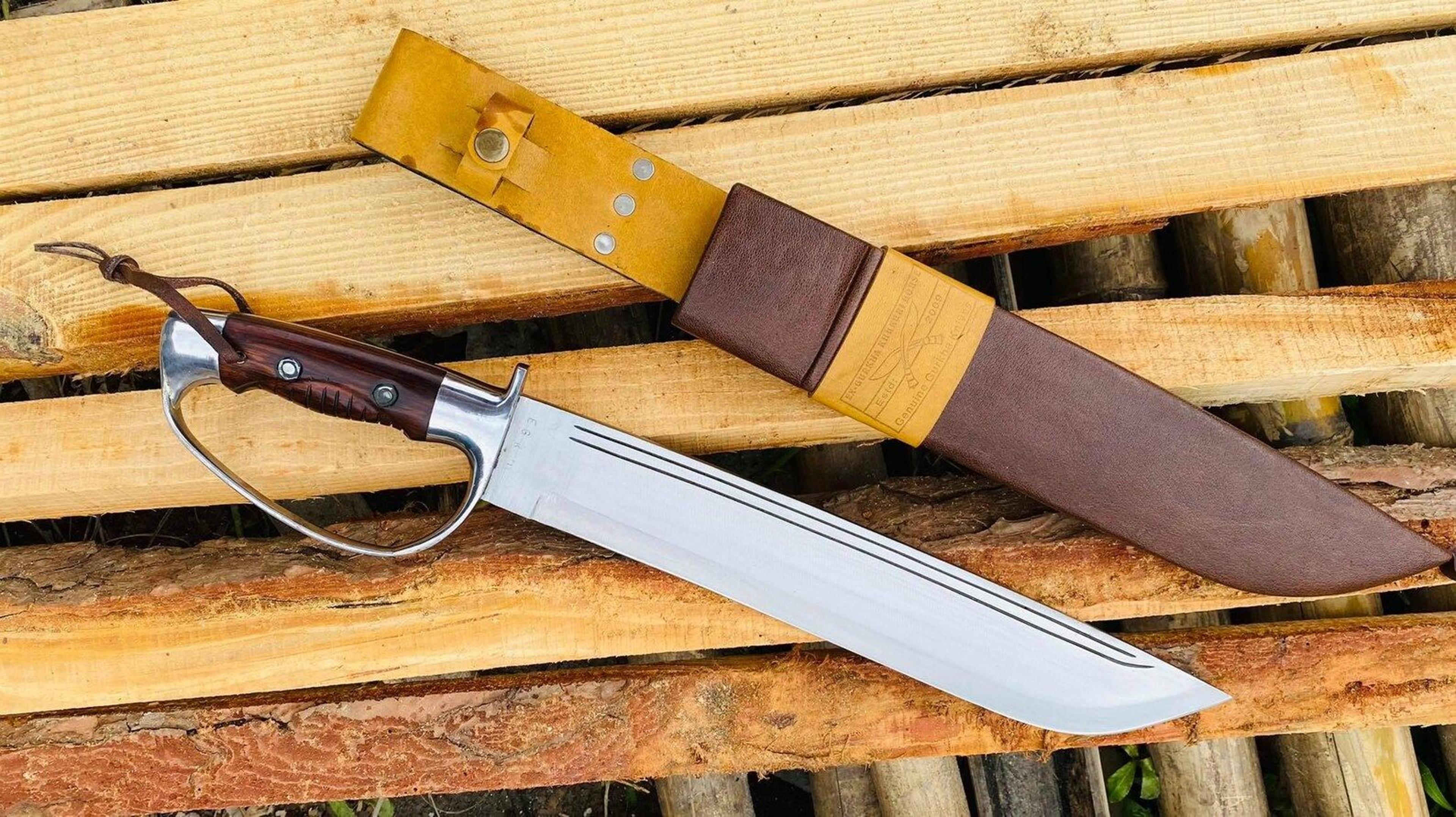 hand forged high carbon steel saber sword with wooden handle & premium leather scabbard