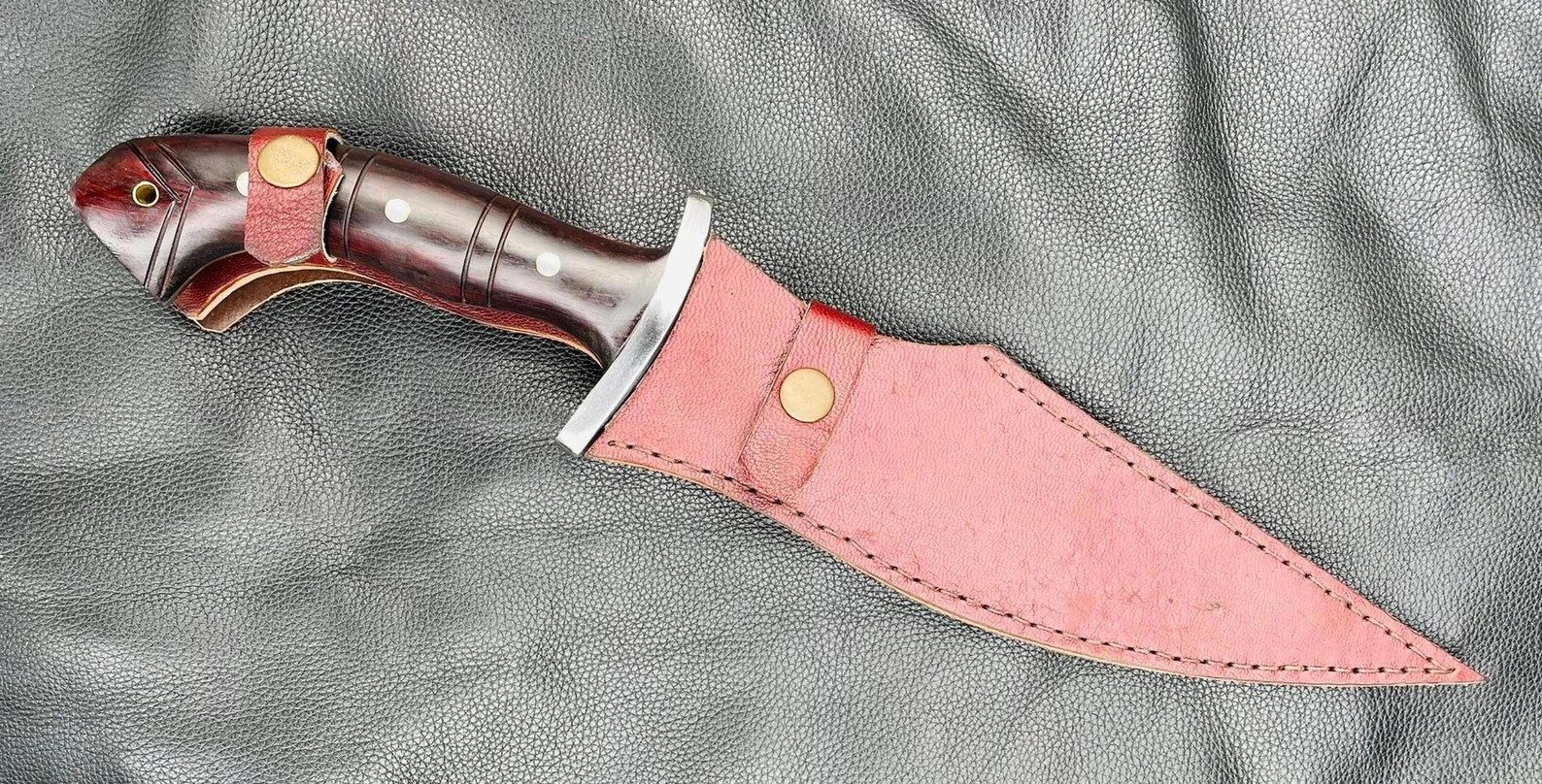 Hand Forged Bushcraft Spear With Decorative Rosewood Handle And Leather Cover For Outdoor Adven 2