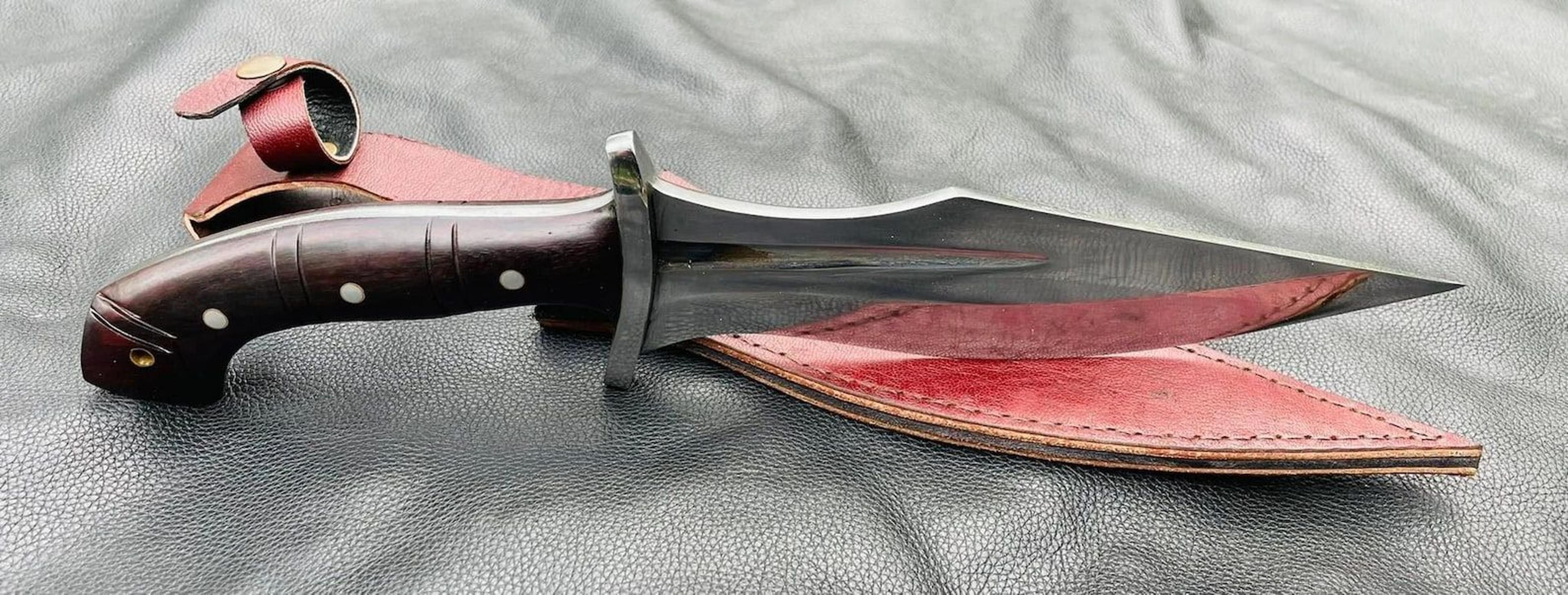 Hand Forged Bushcraft Spear With Decorative Rosewood Handle And Leather Cover For Outdoor Adven 5