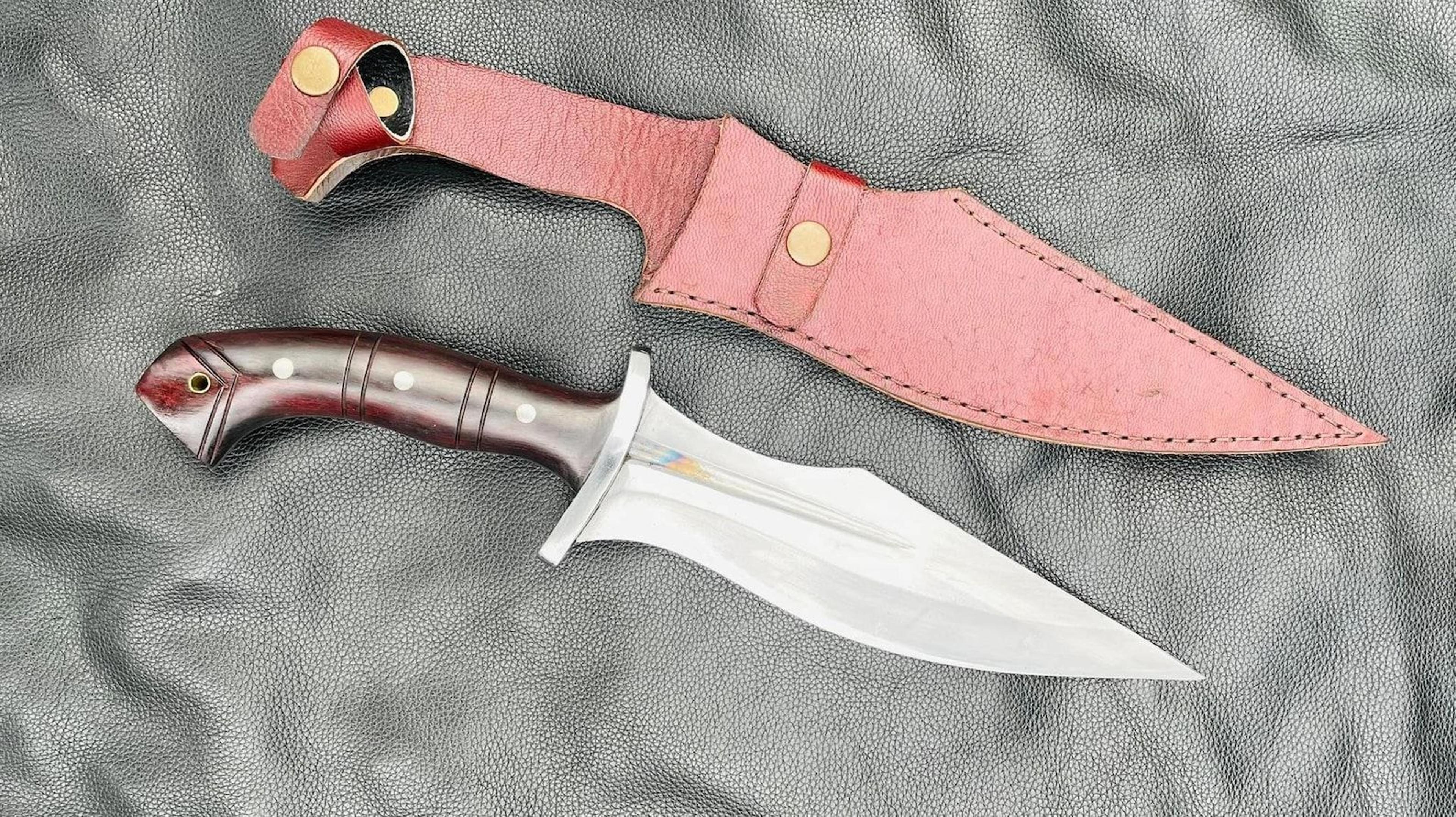 Hand Forged Bushcraft Spear With Decorative Rosewood Handle And Leather Cover For Outdoor Adven 6