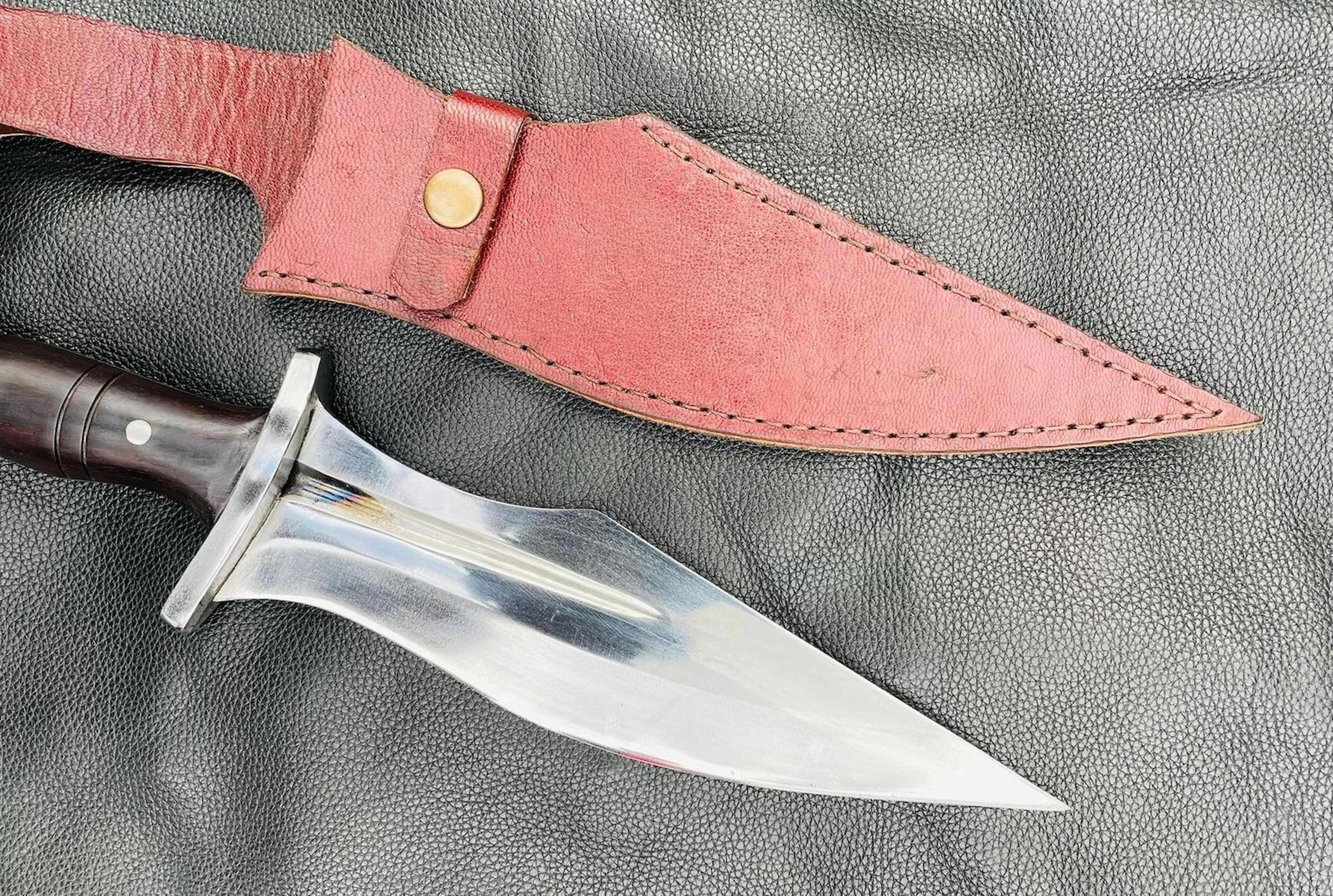 Hand Forged Bushcraft Spear With Decorative Rosewood Handle And Leather Cover For Outdoor Adven 8
