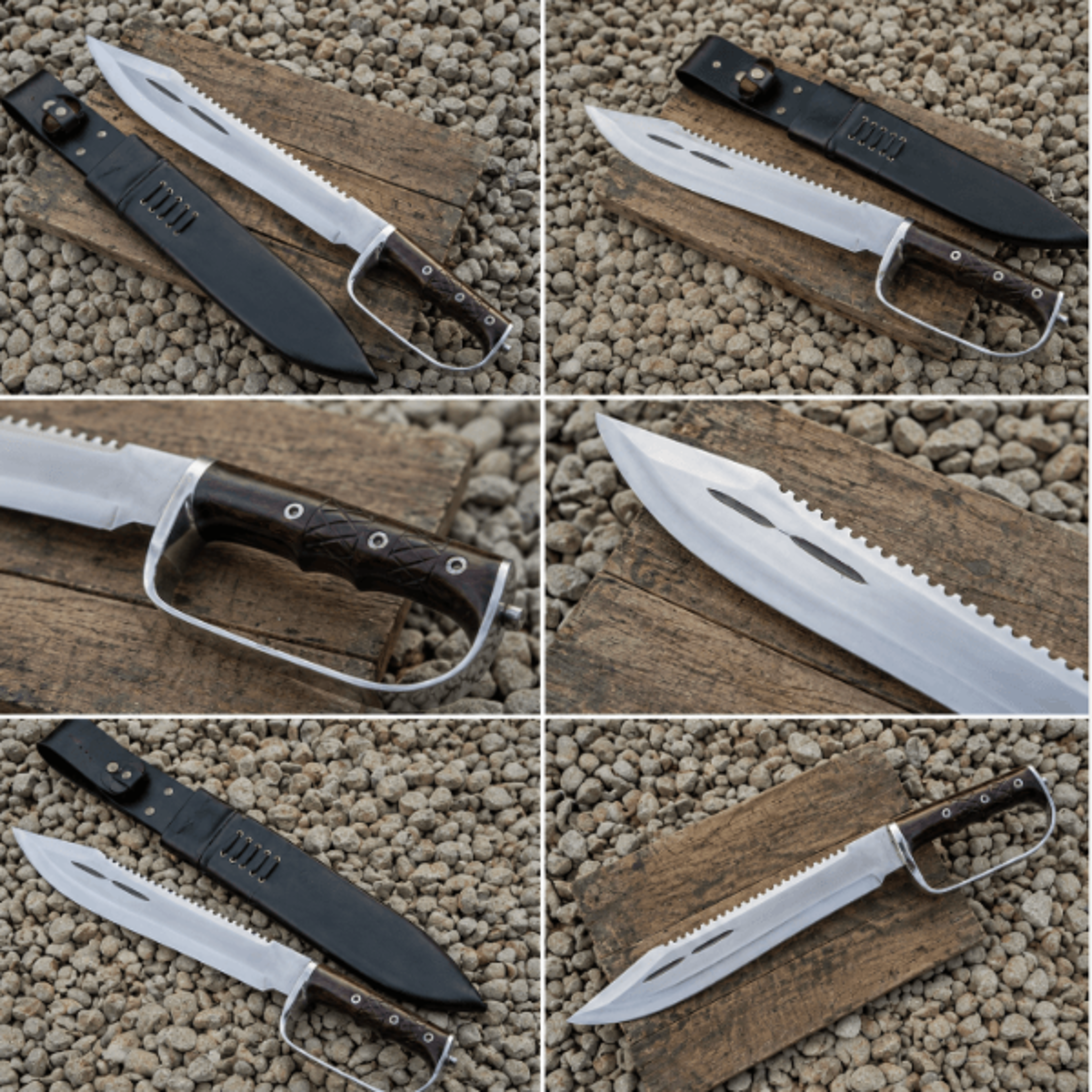 hand forged high carbon steel survival bowie knife with serrated spine & leather sheath