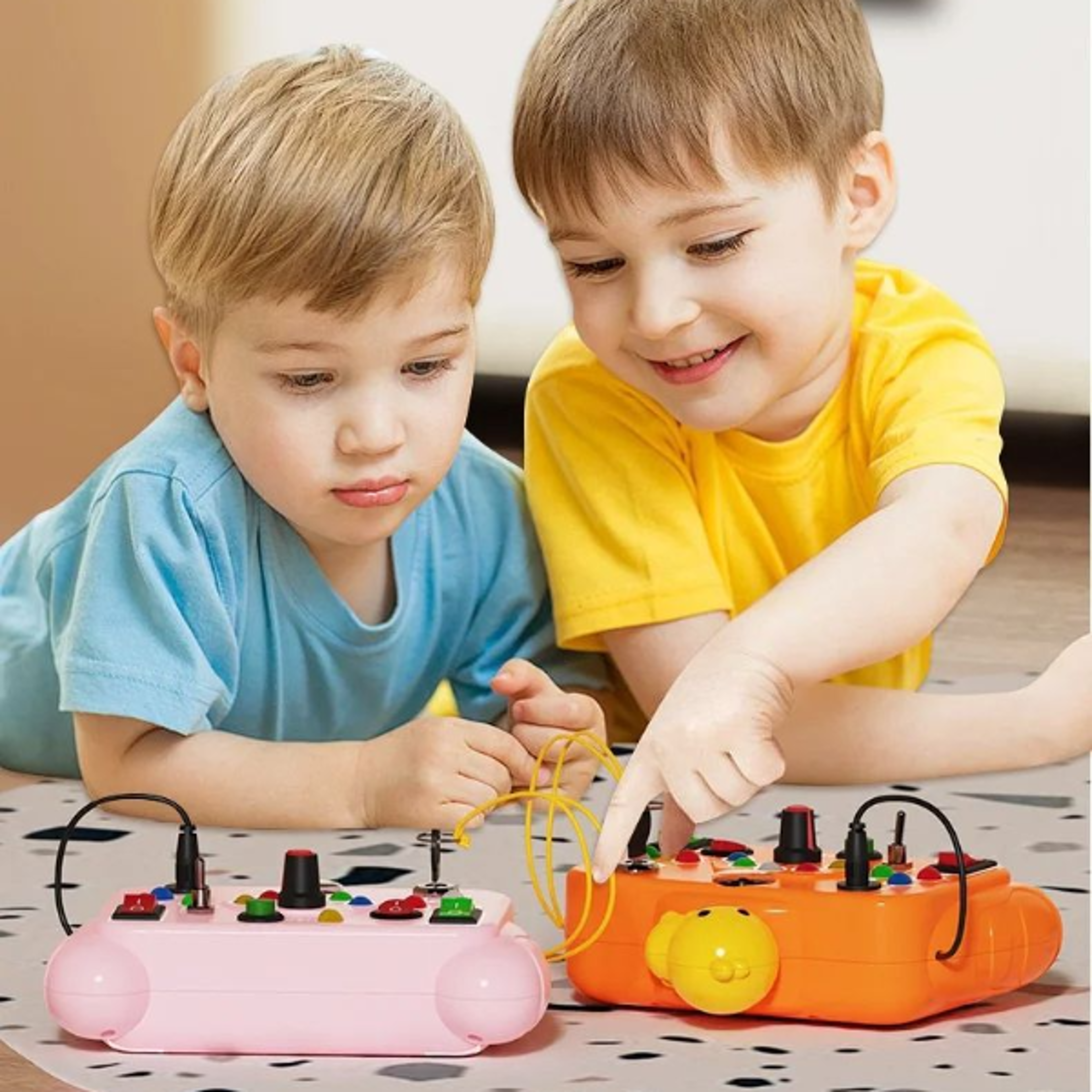 montessori busy board with led lights, sensory toy for toddlers, travel game & fine motor skills activity