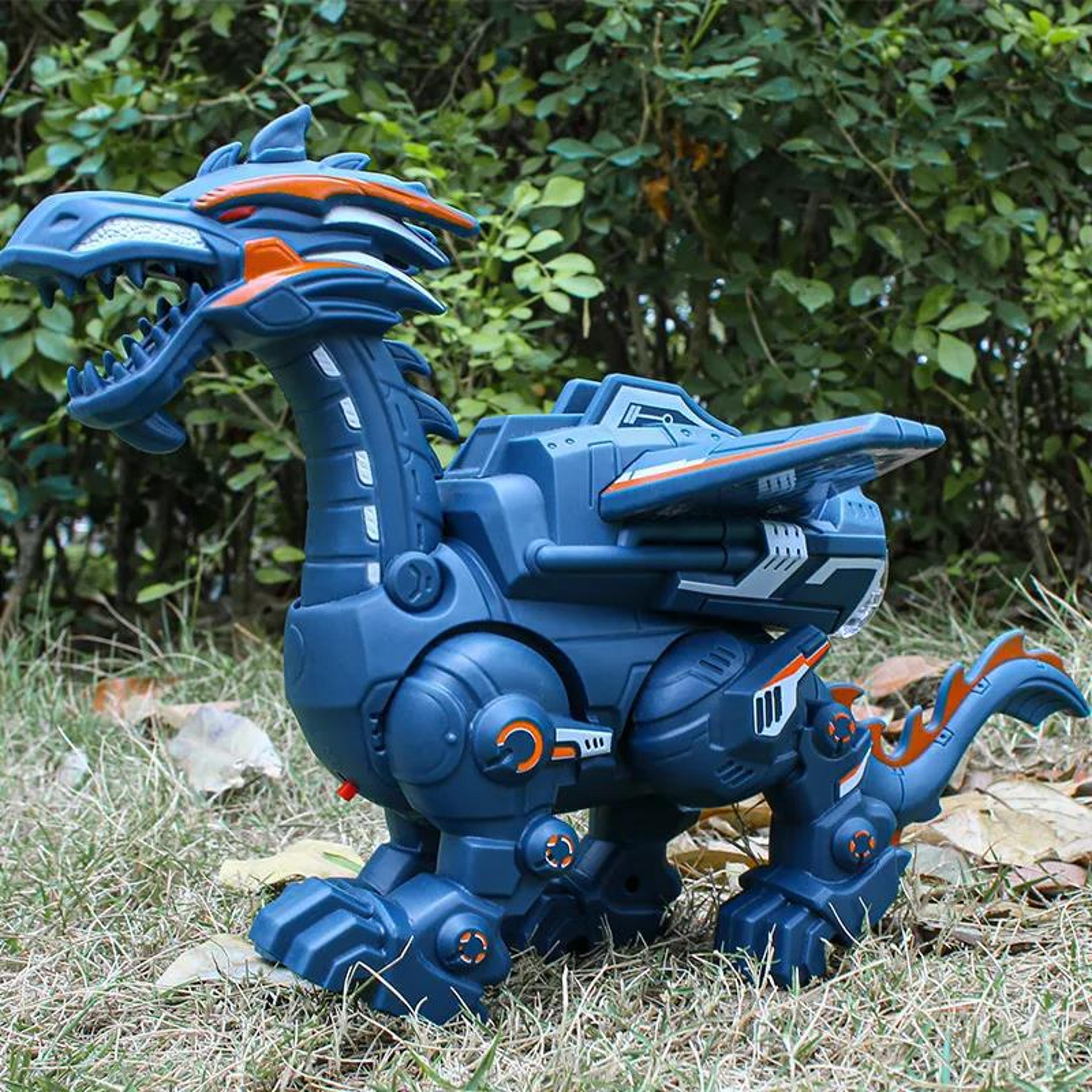 simulation fire mechanical dinosaur toy, electric water spray model with cool lights & puzzle game for kids