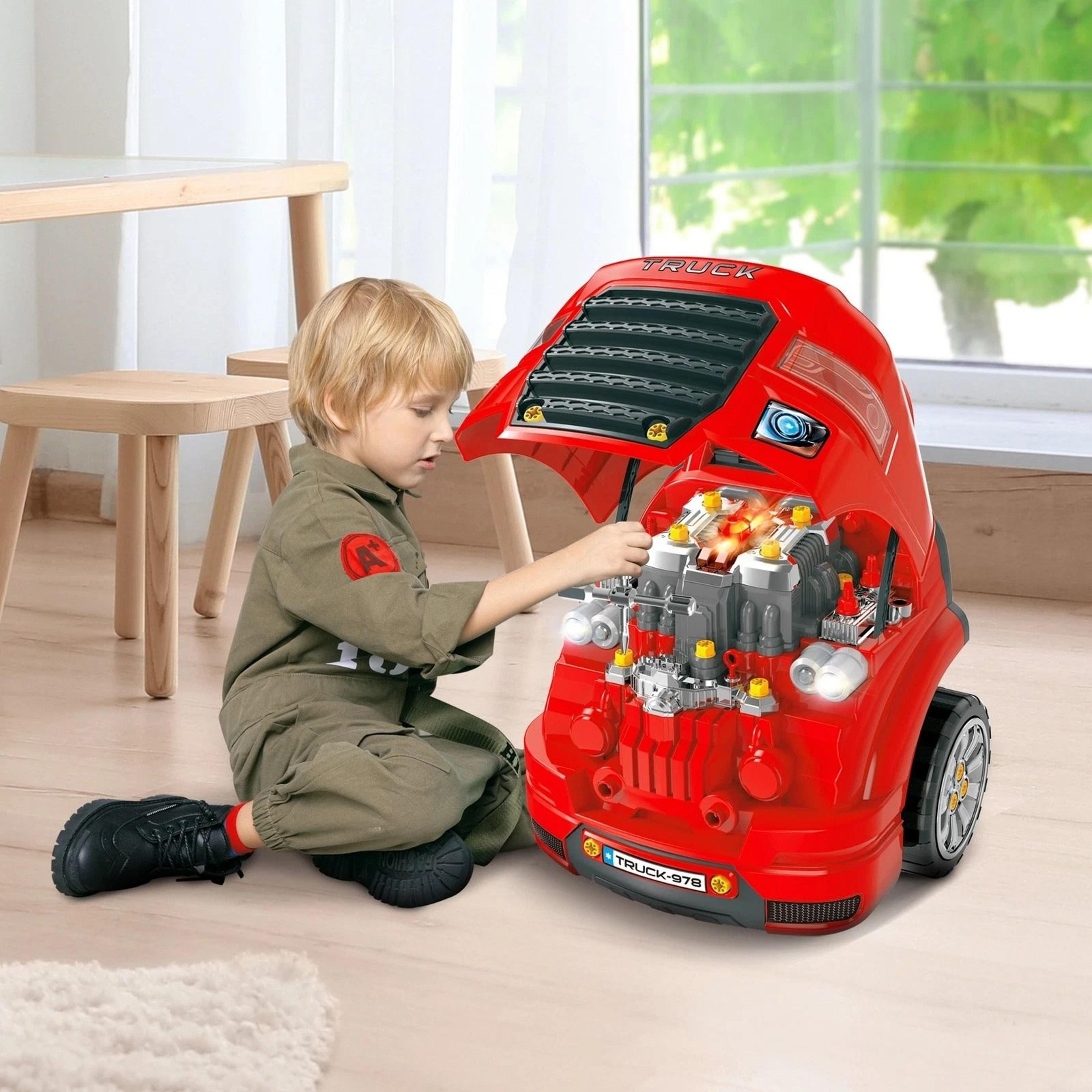 kids truck engine toy set, educational car maintenance play for ages 3-5 years