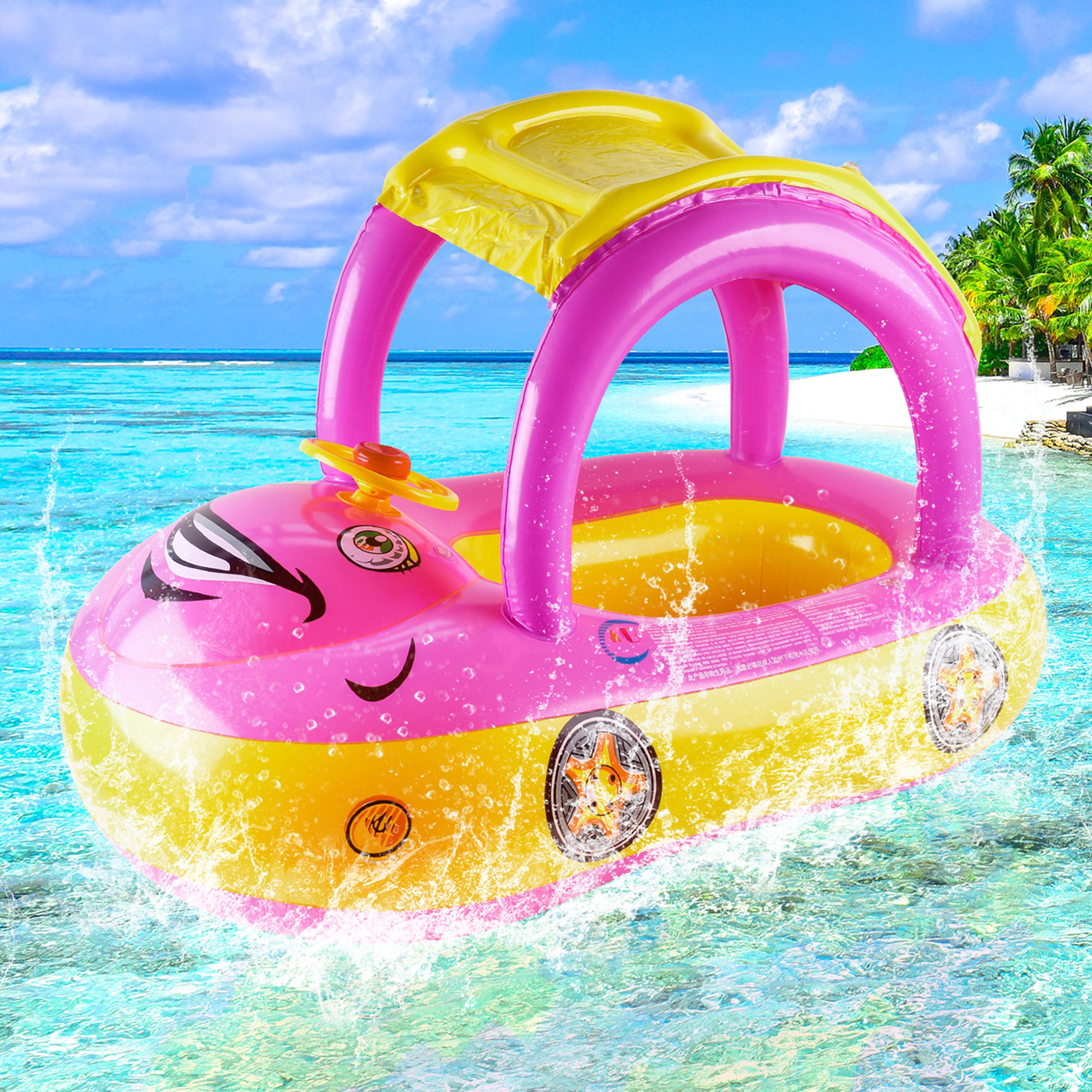 Car Shaped Toddler Pool Float With Steering Wheel  Baby Swim Ring For Kids Summer Water Fun 1