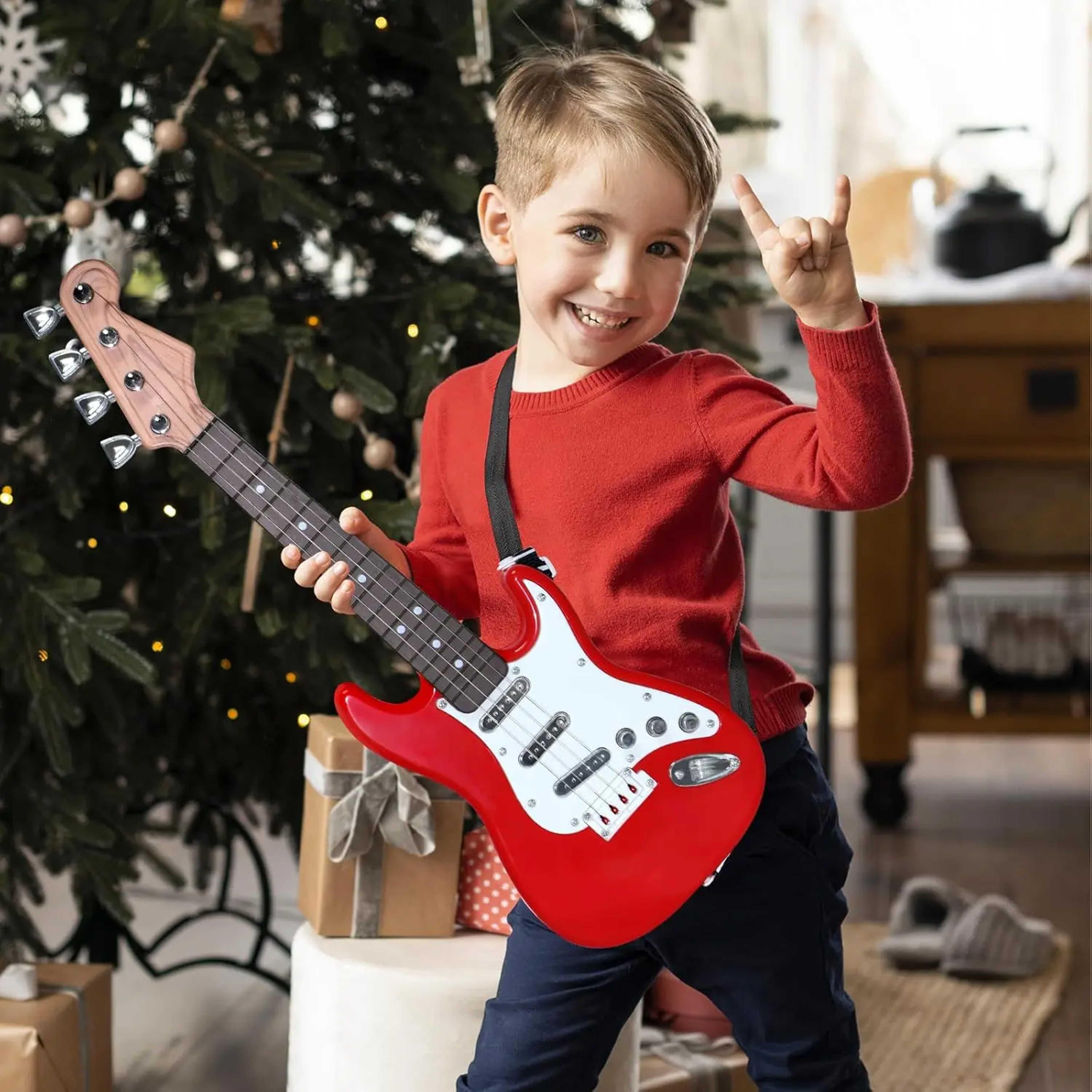 Kids Electric Guitar Toy For Kids 4 String Electronic Musical Instrument With Lights And Sounds 1