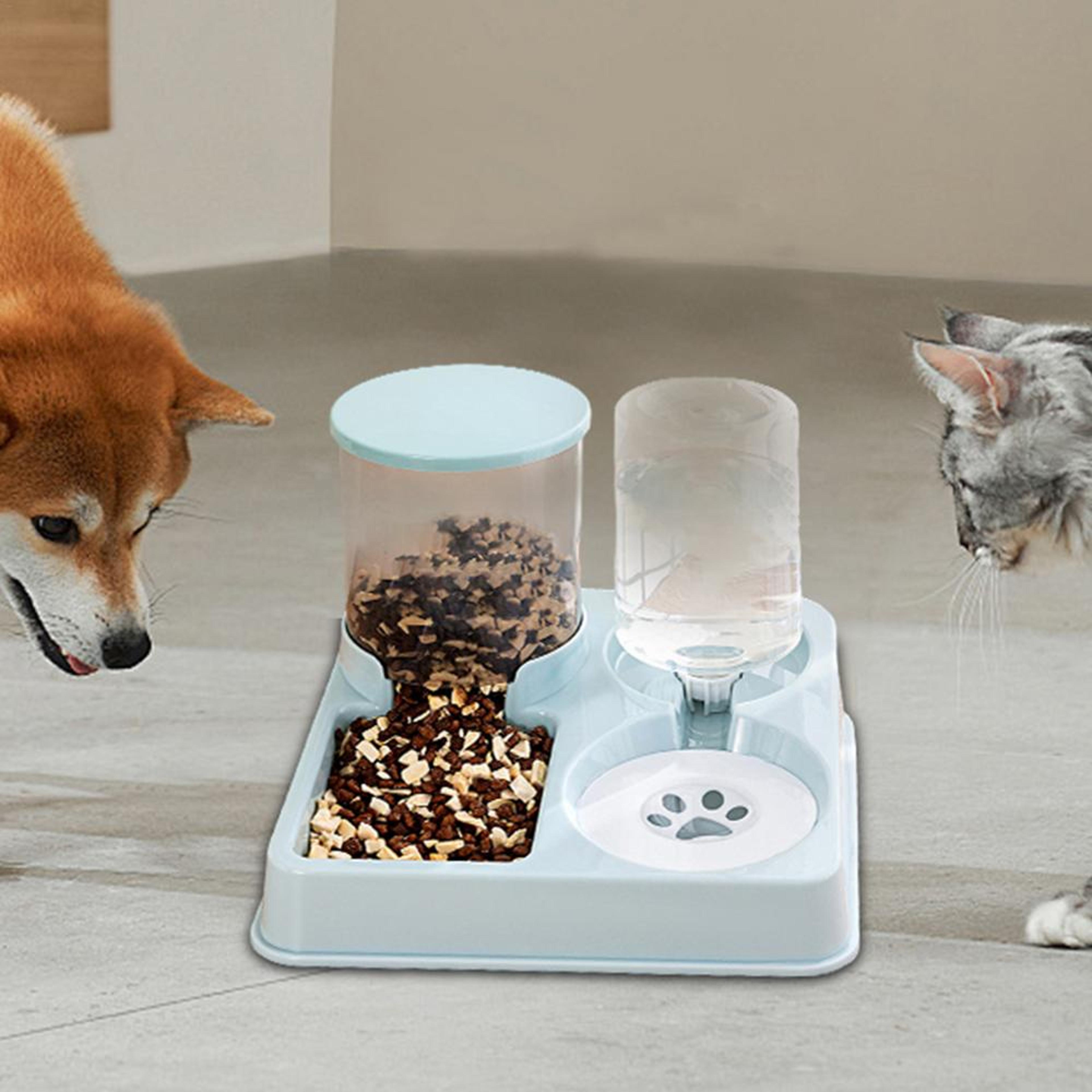 automatic cat feeder & water dispenser set, 2-in-1 tilted gravity pet food and water bowl for cat
