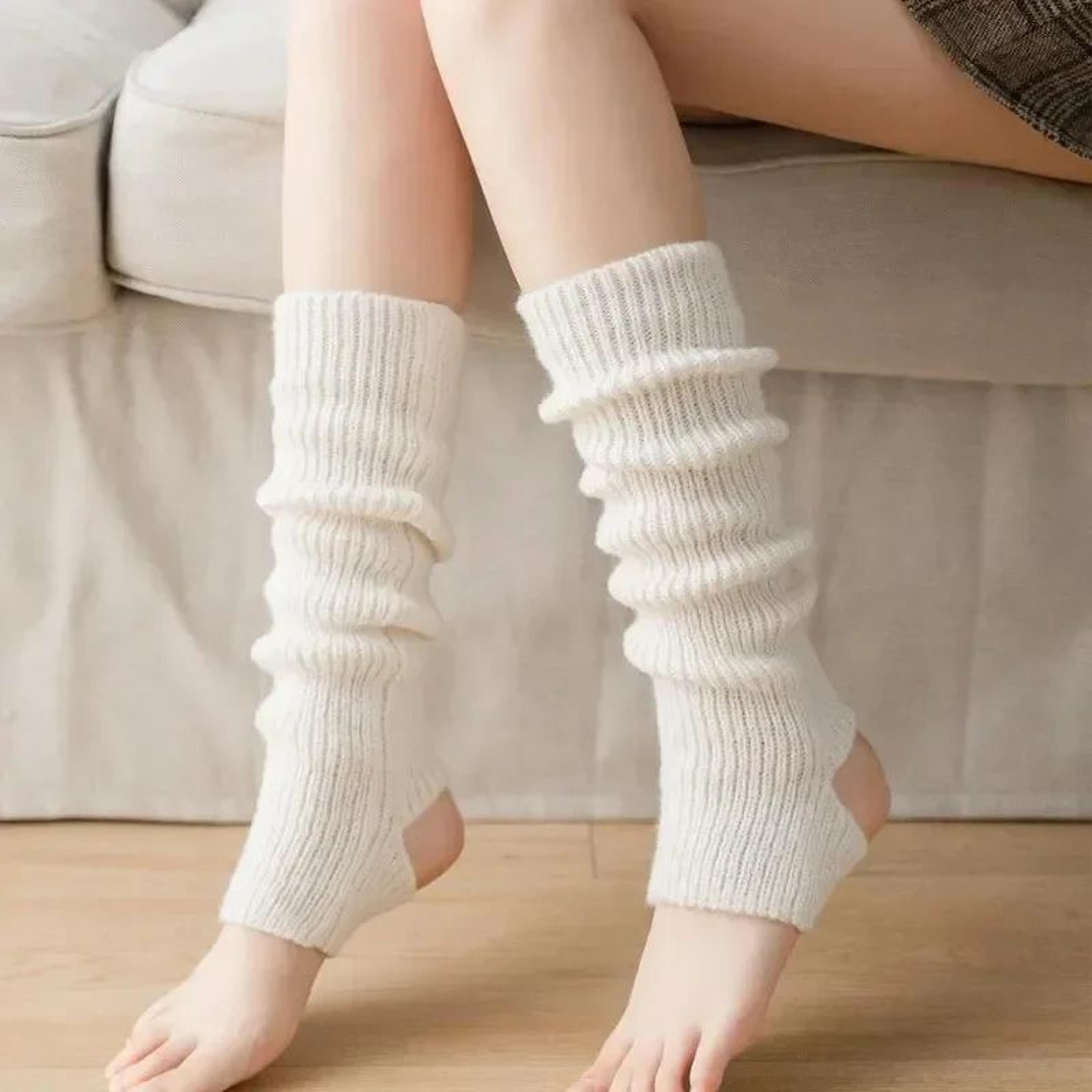 leg warmers for women, soft knitted pleated long boot socks for winter, warm knitted knee high socks