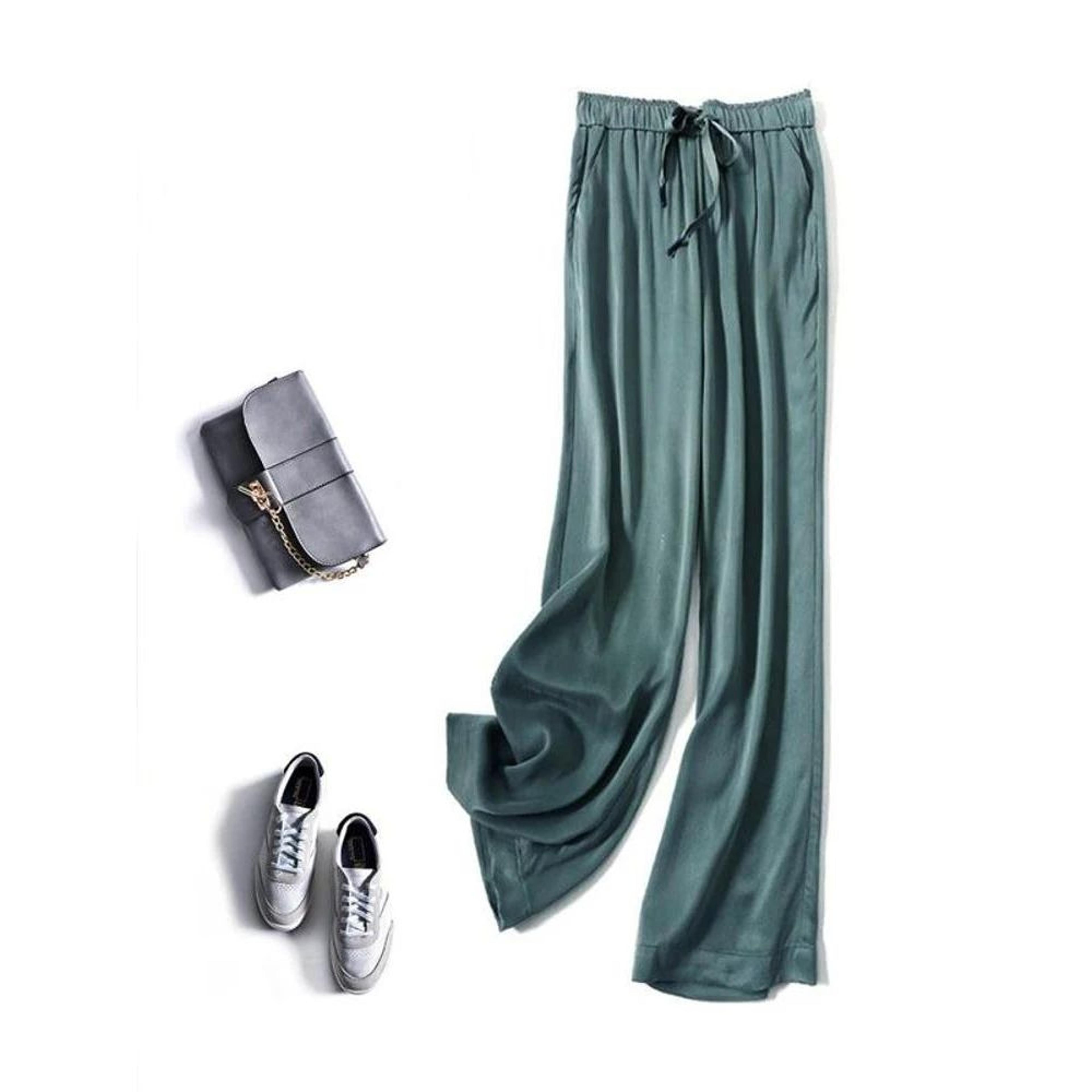 acetic acid ice silk wide leg pants,new summer thin satin casual trousers for women, high waisted, straight leg,