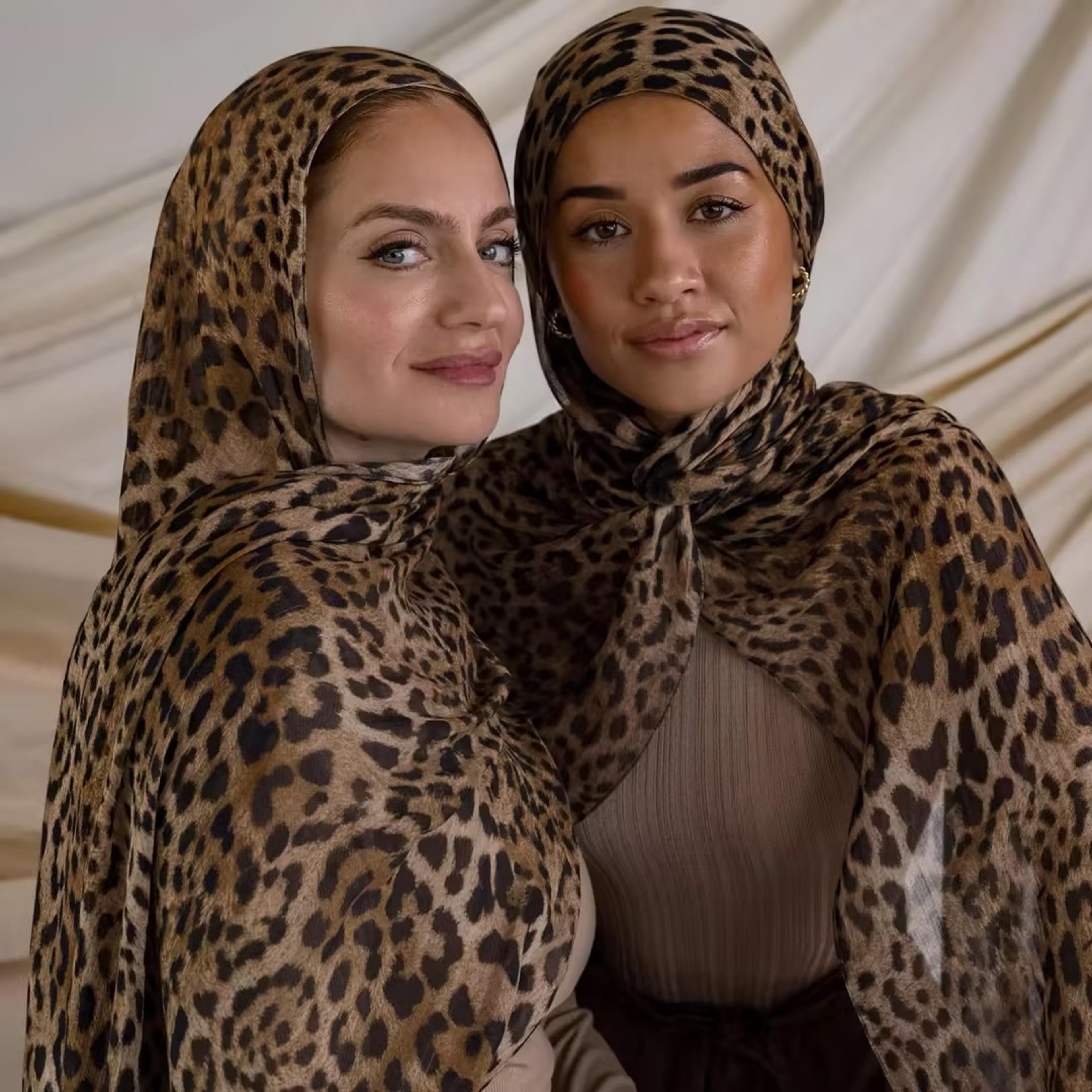 chiffon leopard print hijab scarf, muslim womens fashion shawl, islamic turban headscarf for ramadan & daily wear