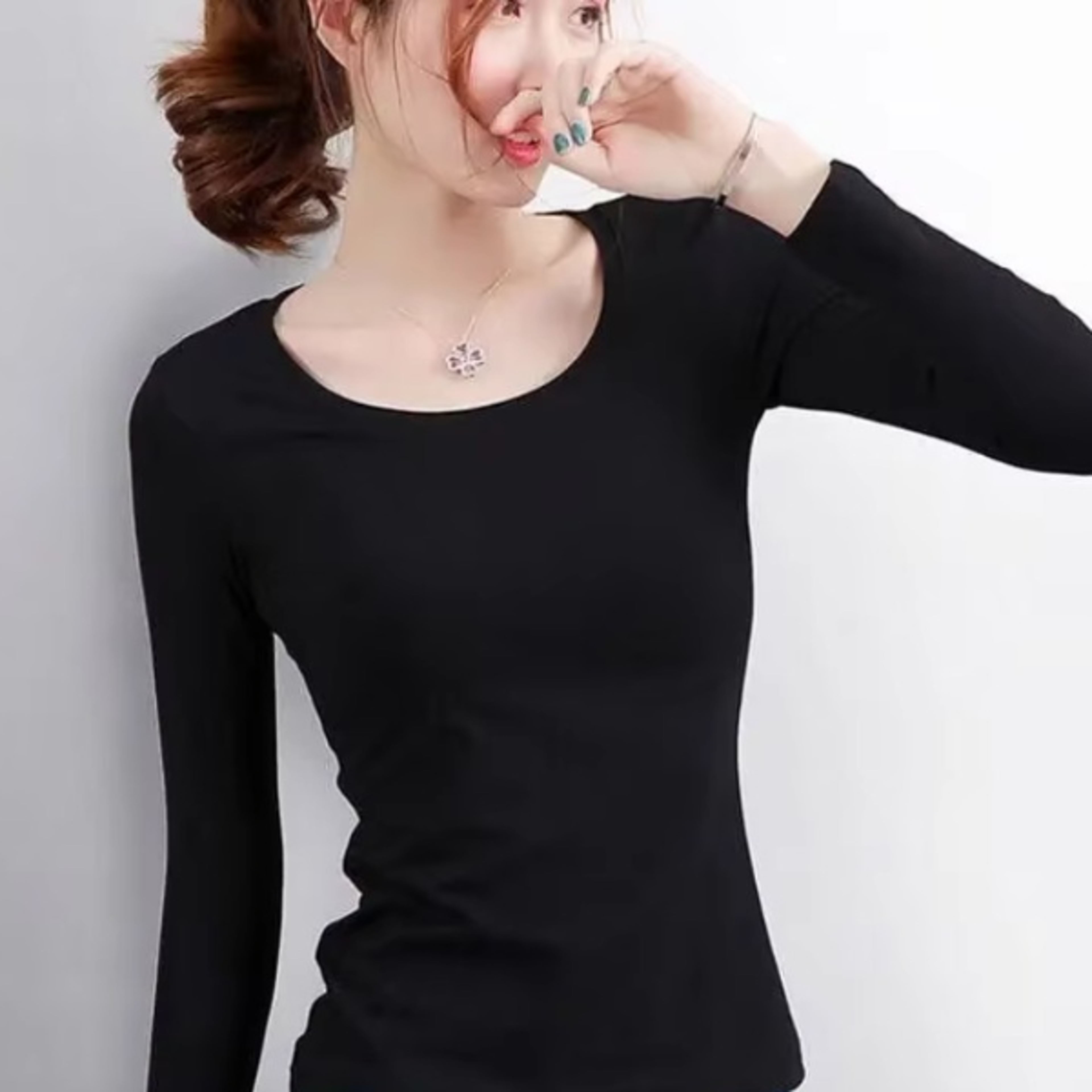 women's thermal winter underwear, turtleneck bottom shirt solid semi high collar long sleeve basic t-shirt heating fiber