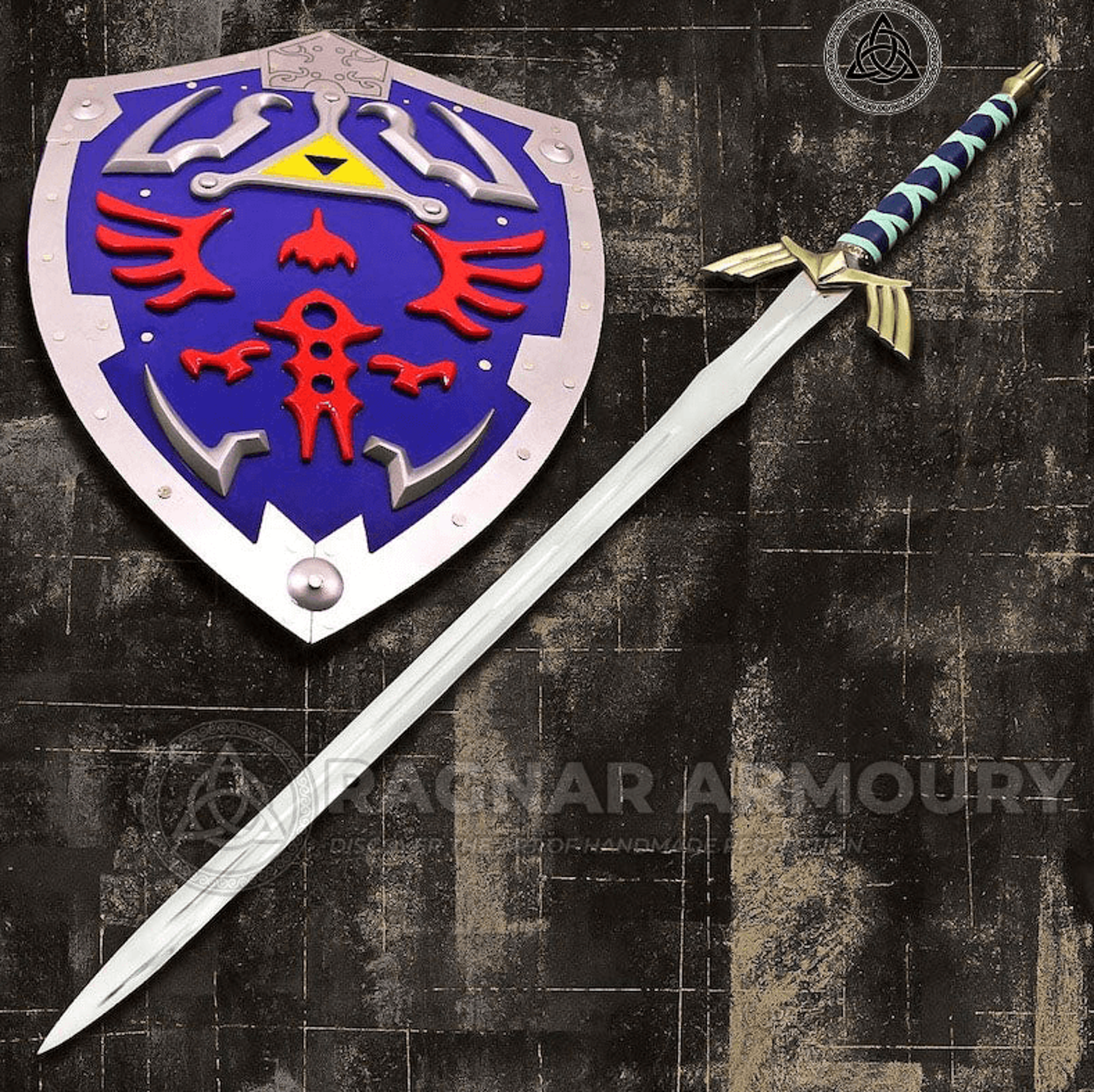 legend of zelda master skyward sword with steel shield | stainless steel sword | wall hanging shield