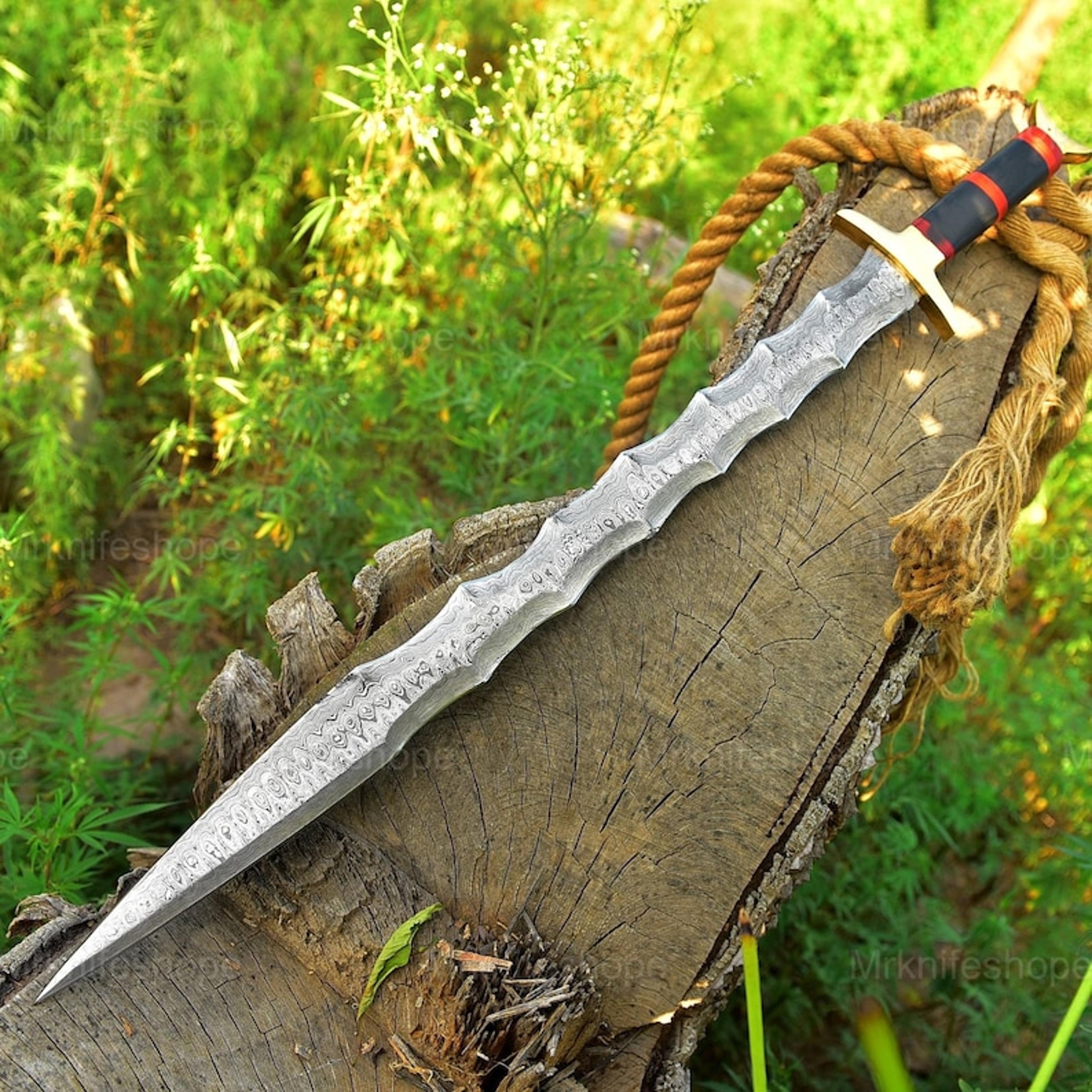 custom hand-forged damascus viking sword – 40" battle-ready blade with leather sheath | wedding or anniversary gift for