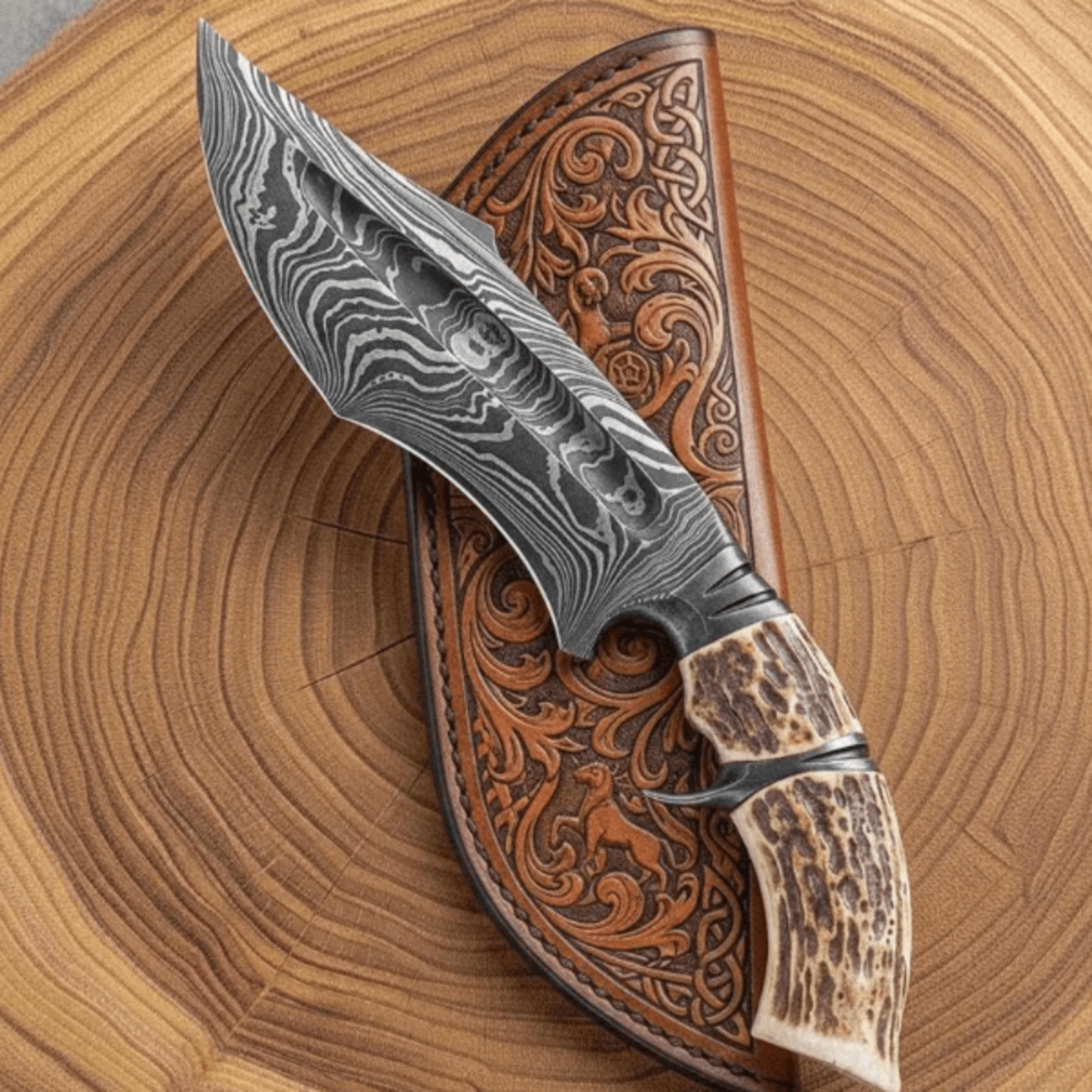 handmade damascus bowie knife | stag antler handle | full tang survival & hunting knife | father day gift